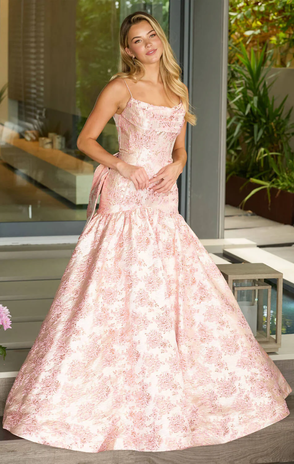 26419 - Ava Presley - Metallic Brocade Gown With Bow - Image 5