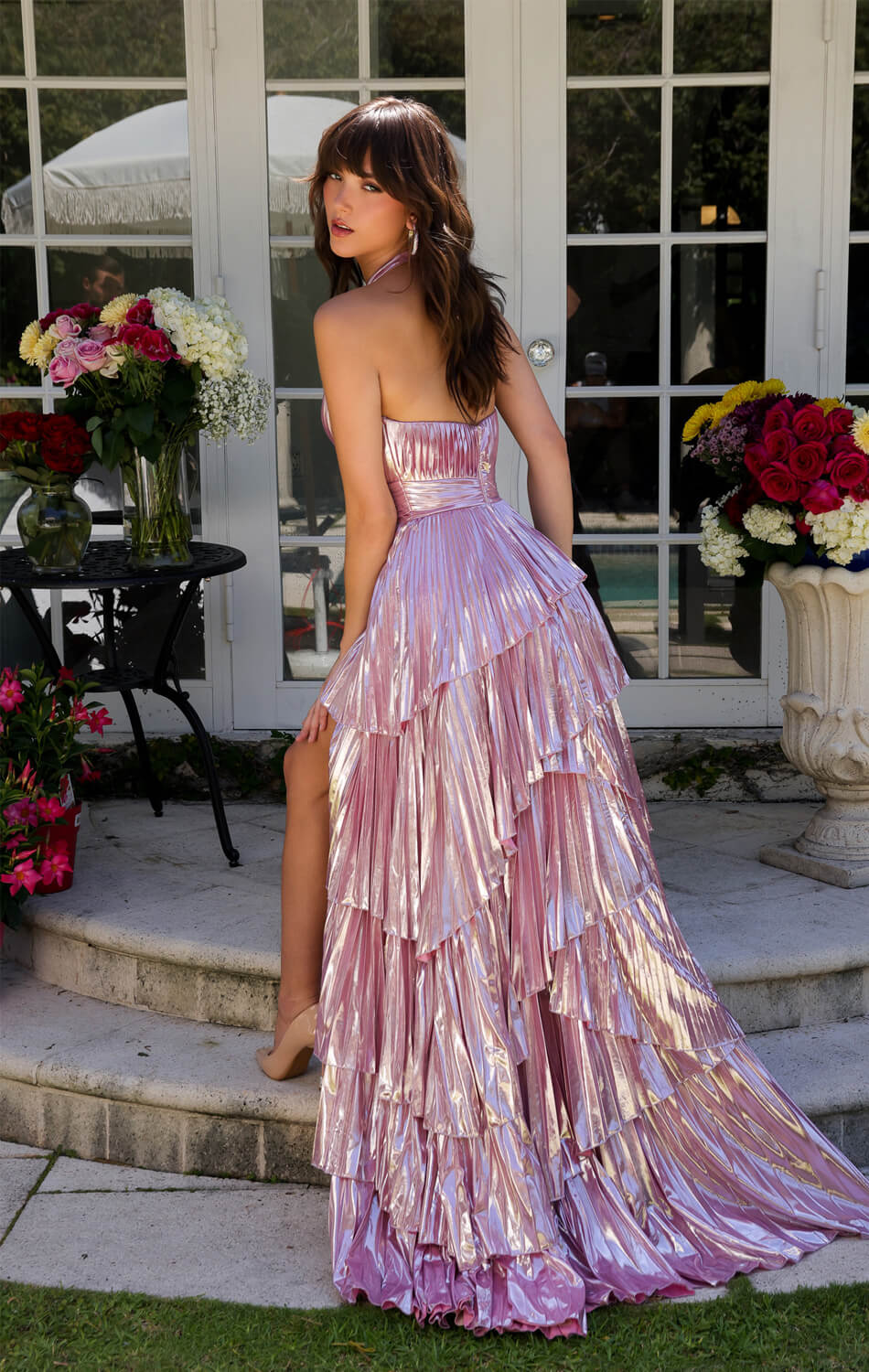 29220 - Ava Presley - Metallic Ruffle Halter Dress - Image 3