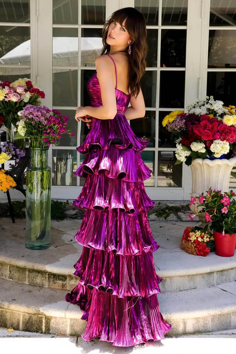 29263 - Ava Presley - Metallic Tiered Keyhole Gown - Image 7