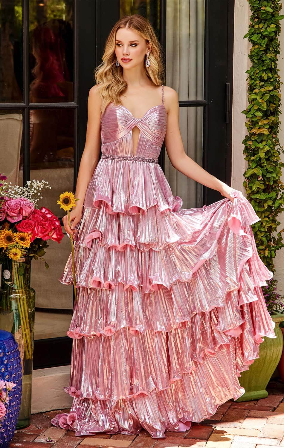 29263 - Ava Presley - Metallic Tiered Keyhole Gown - Image 9