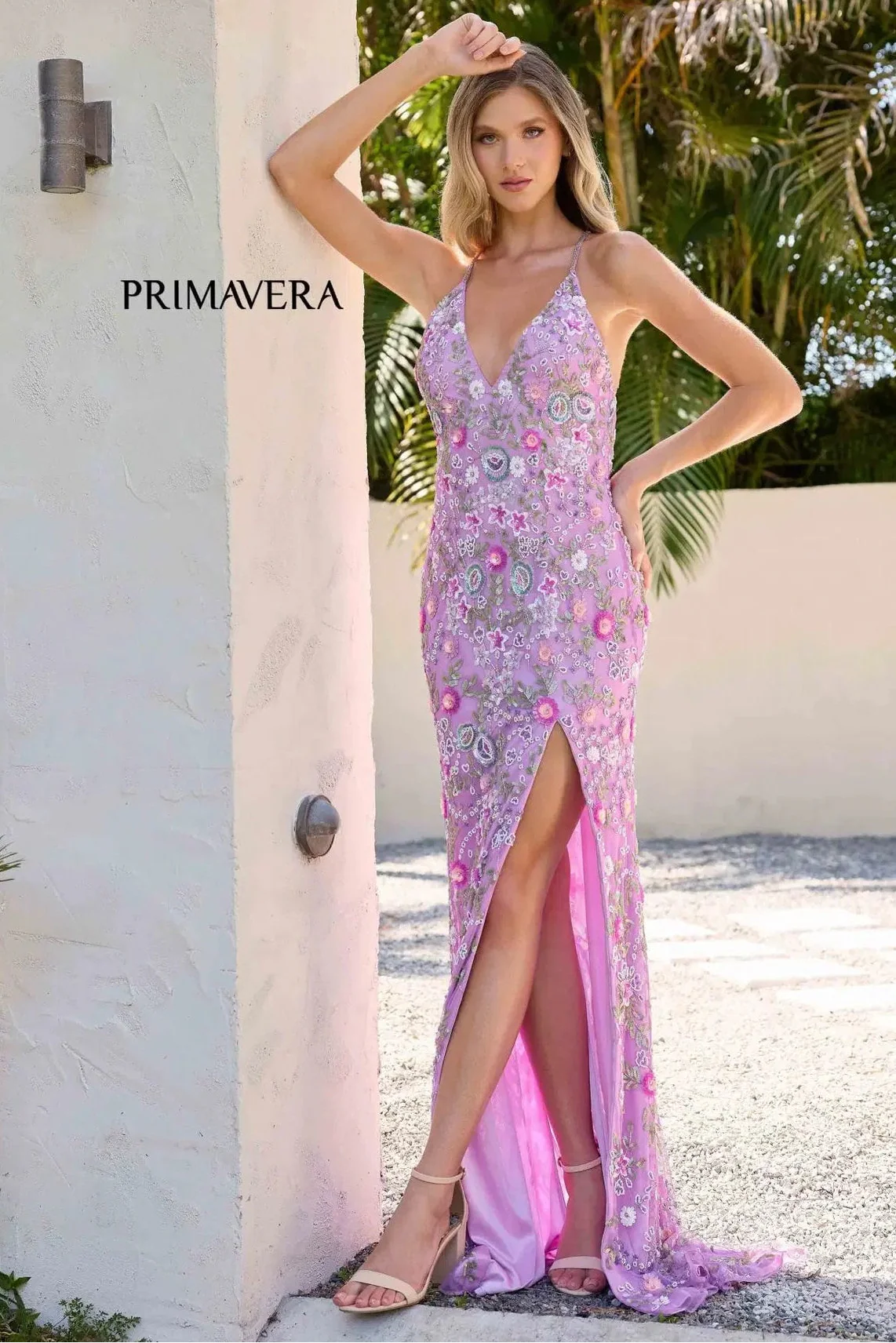 3073 - Primavera - Fitted Gown with Plunging V-Neck - Image 9