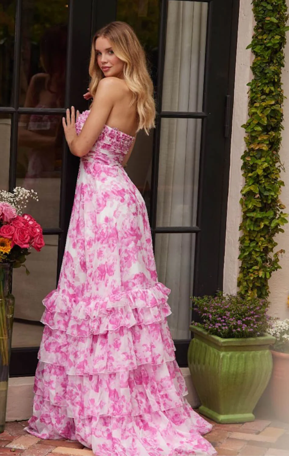40026 - Ava Presley - Chiffon Floral Print Dress with Keyhole - Image 2