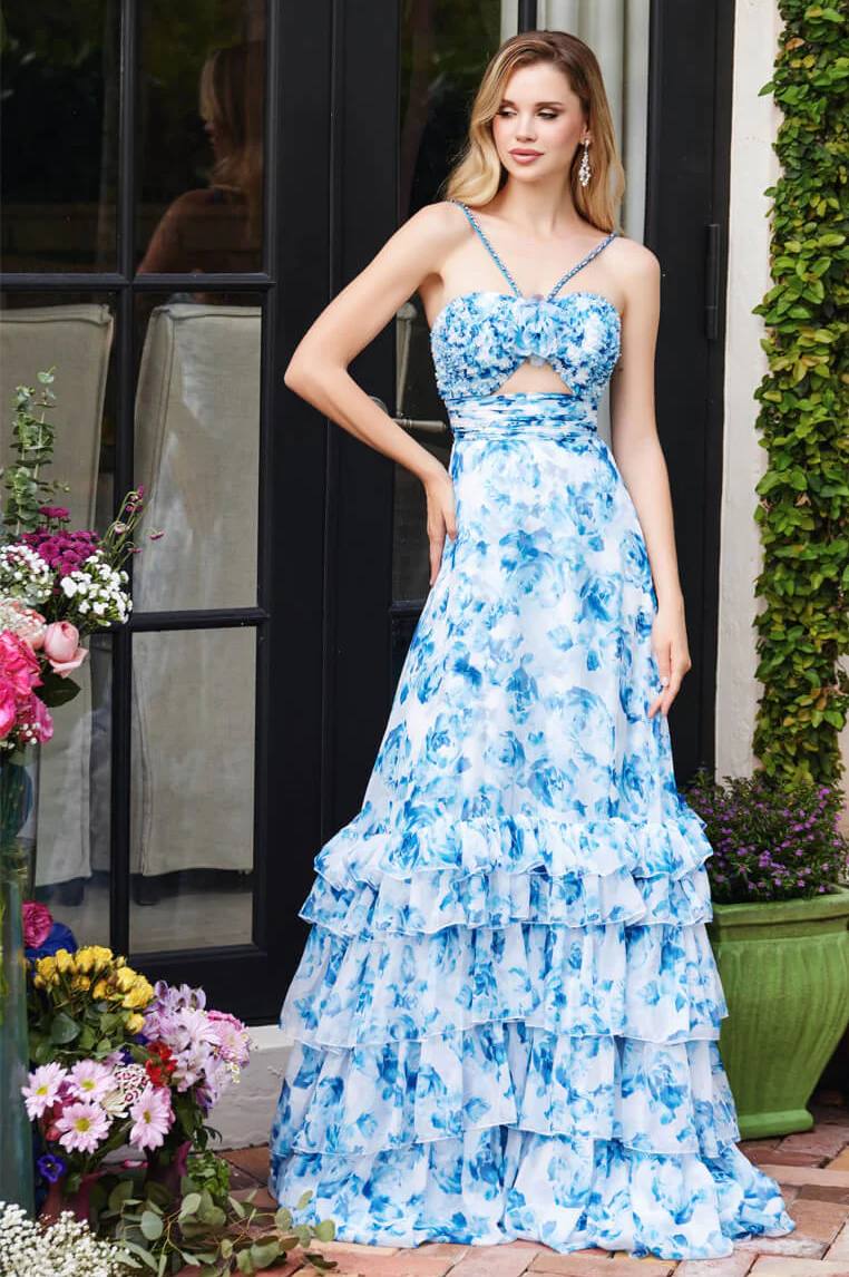 40026 - Ava Presley - Chiffon Floral Print Dress with Keyhole - Image 4
