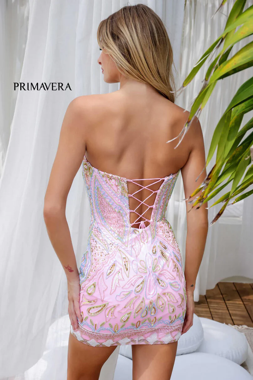 4219 - Primavera - Strapless Beaded Corset Mini Dress - Image 9
