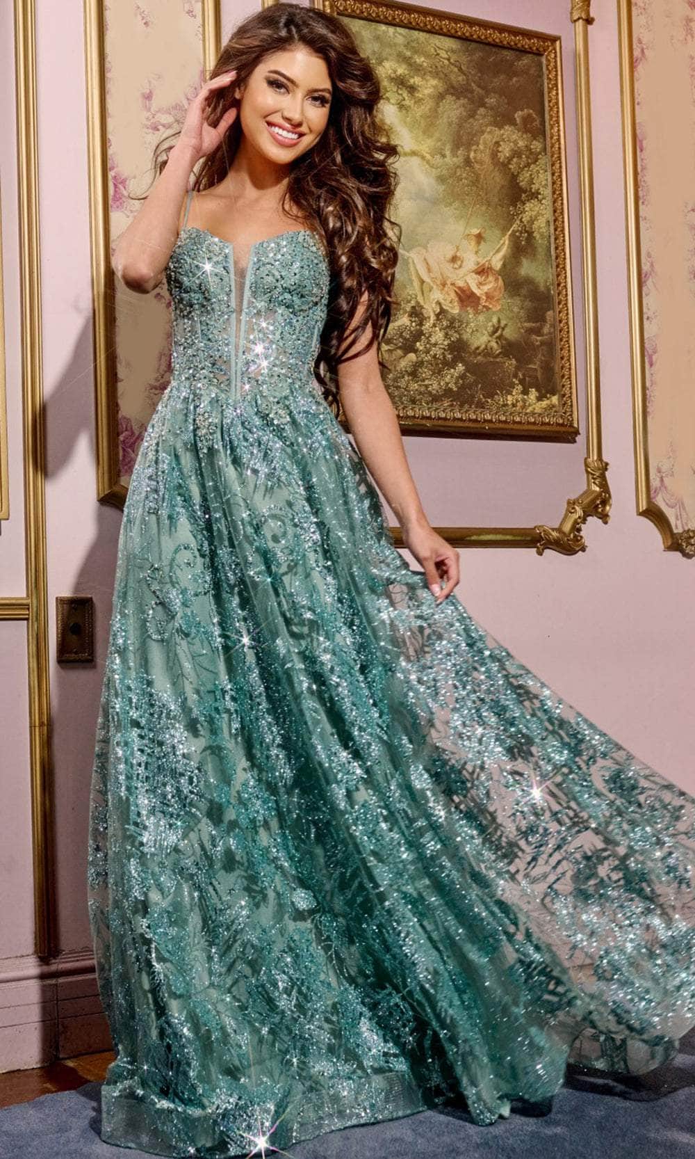 42199 - Jovani - Sage Lace Embroidered A-Line Ball Gown