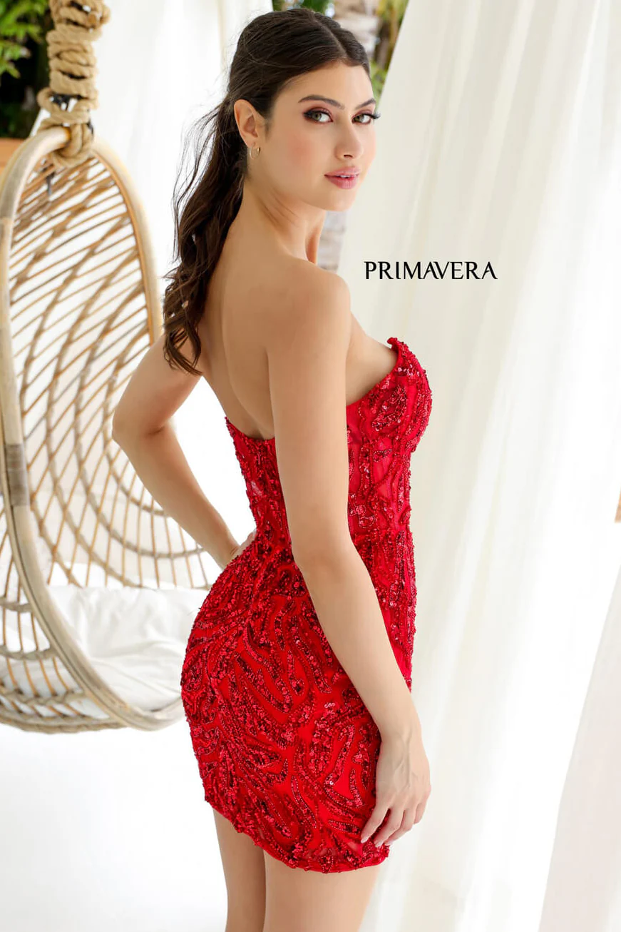 4222 - Primavera - Strapless Sequin Cocktail Dress with Illusion Bodice - Image 10