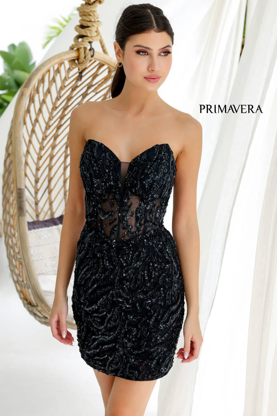 4222 - Primavera - Strapless Sequin Cocktail Dress with Illusion Bodice - Image 6