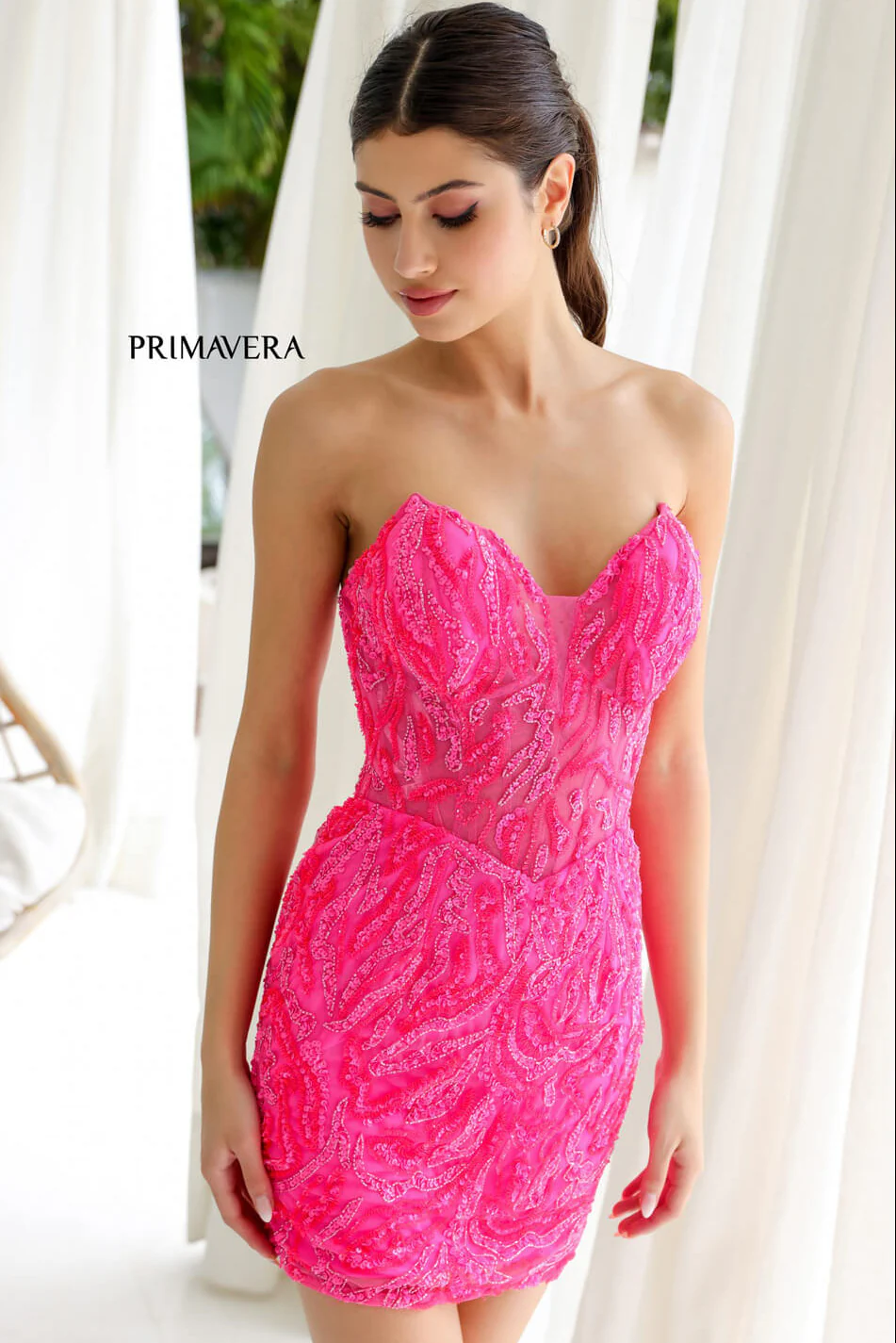 4222 - Primavera - Strapless Sequin Cocktail Dress with Illusion Bodice - Image 8