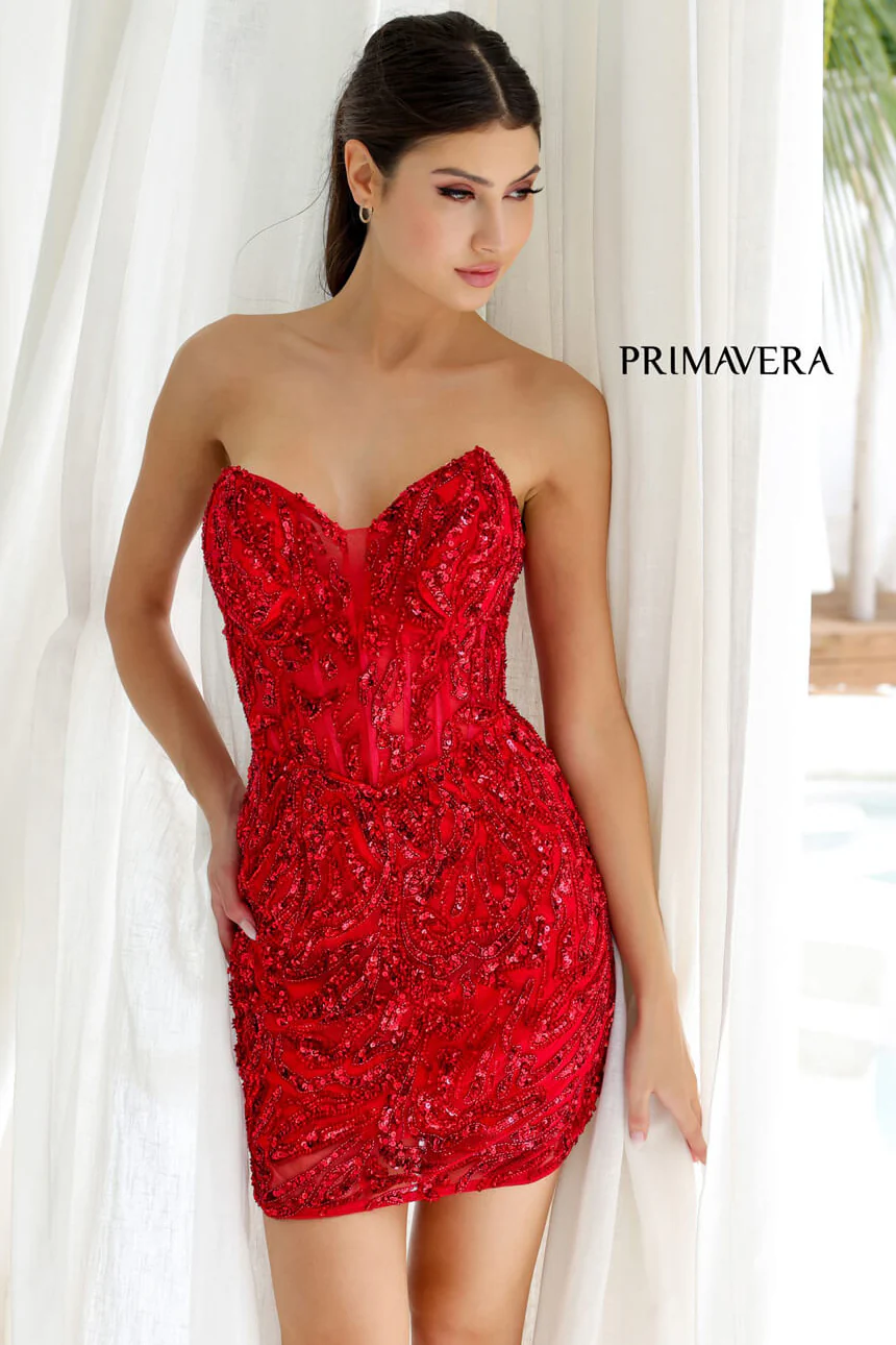 4222 - Primavera - Strapless Sequin Cocktail Dress with Illusion Bodice - Image 9