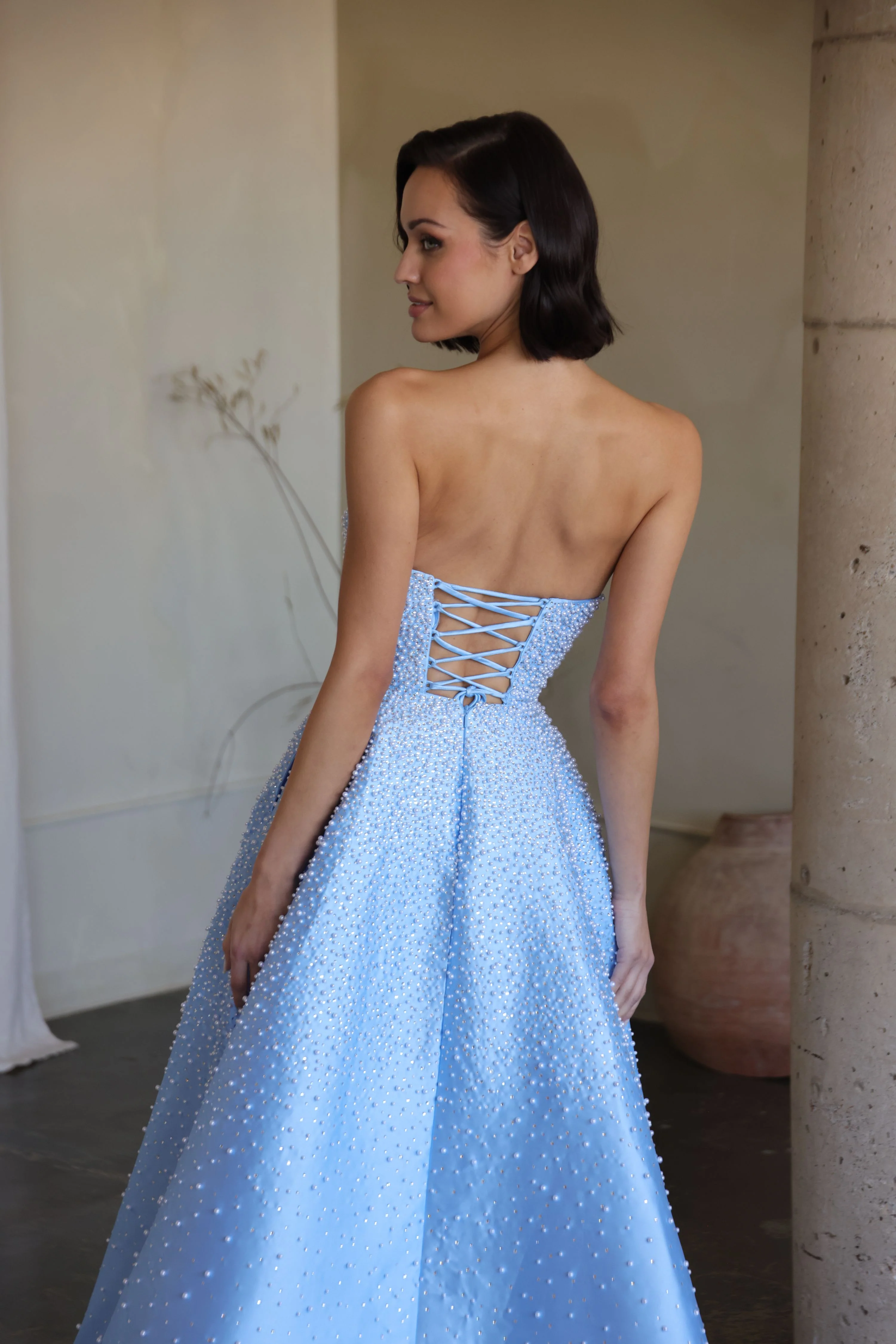 42500 - Ava Presley - Strapless A-line Pearl Embellished Dress - Image 10