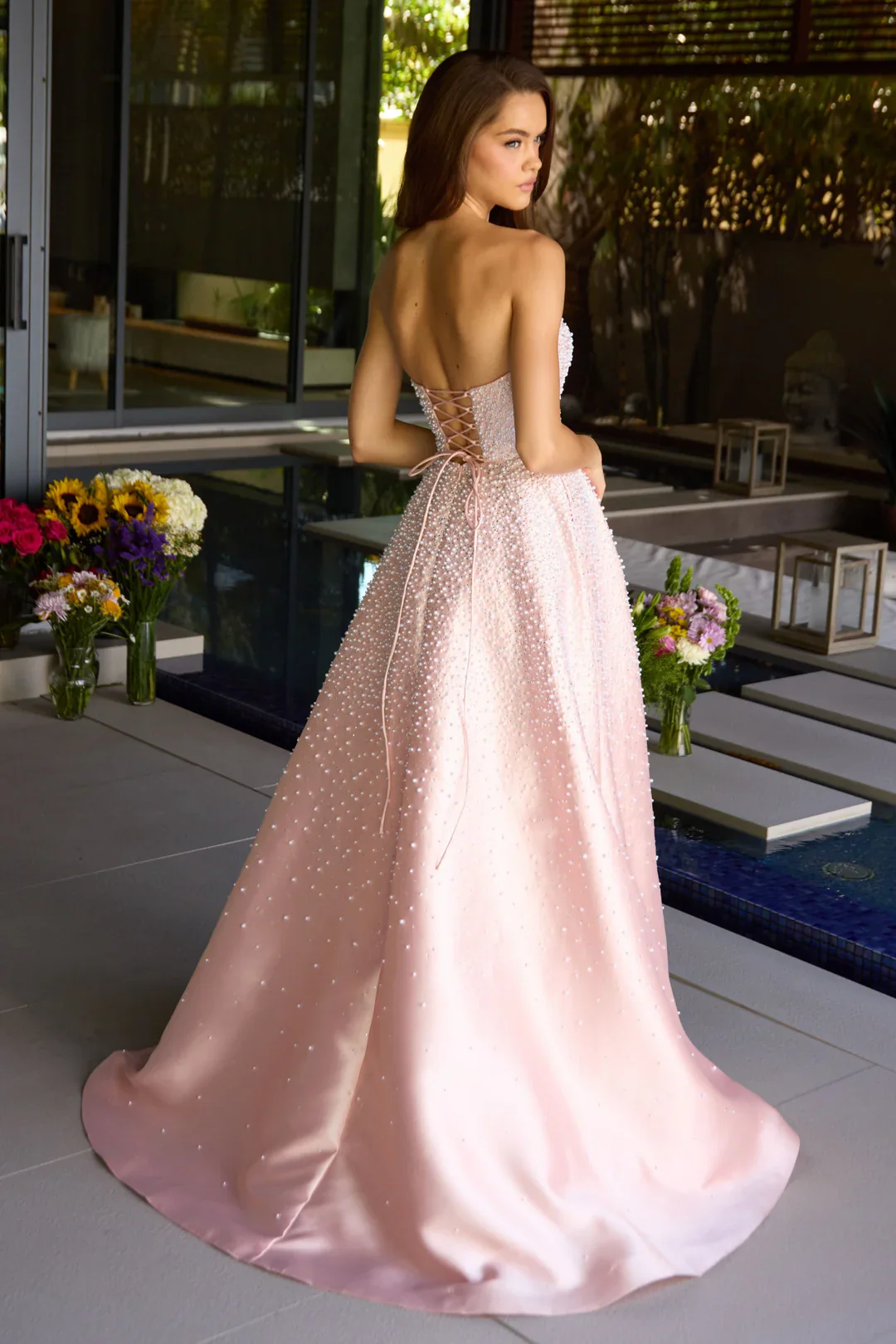 42500 - Ava Presley - Strapless A-line Pearl Embellished Dress - Image 2