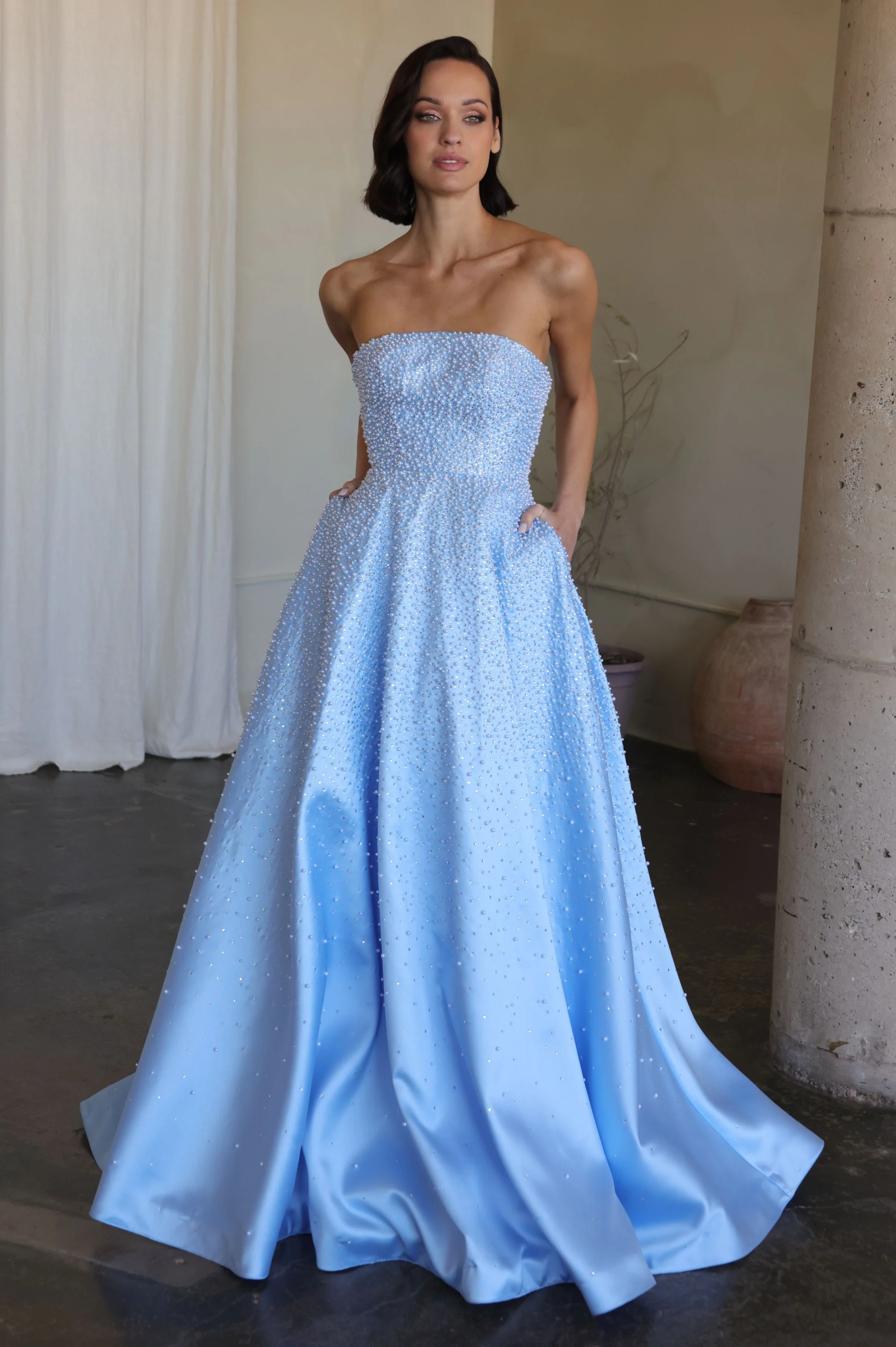 42500 - Ava Presley - Strapless A-line Pearl Embellished Dress - Image 5
