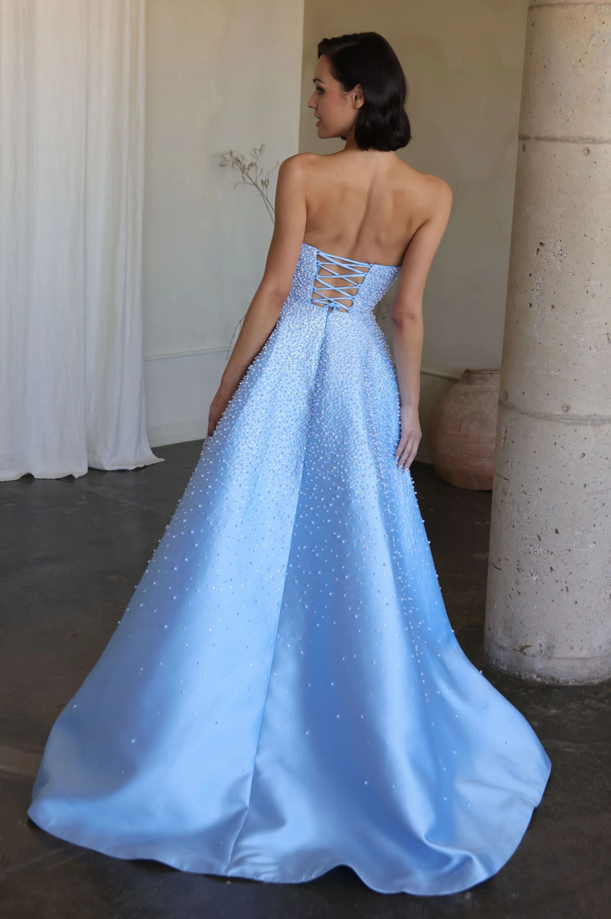 42500 - Ava Presley - Strapless A-line Pearl Embellished Dress - Image 6