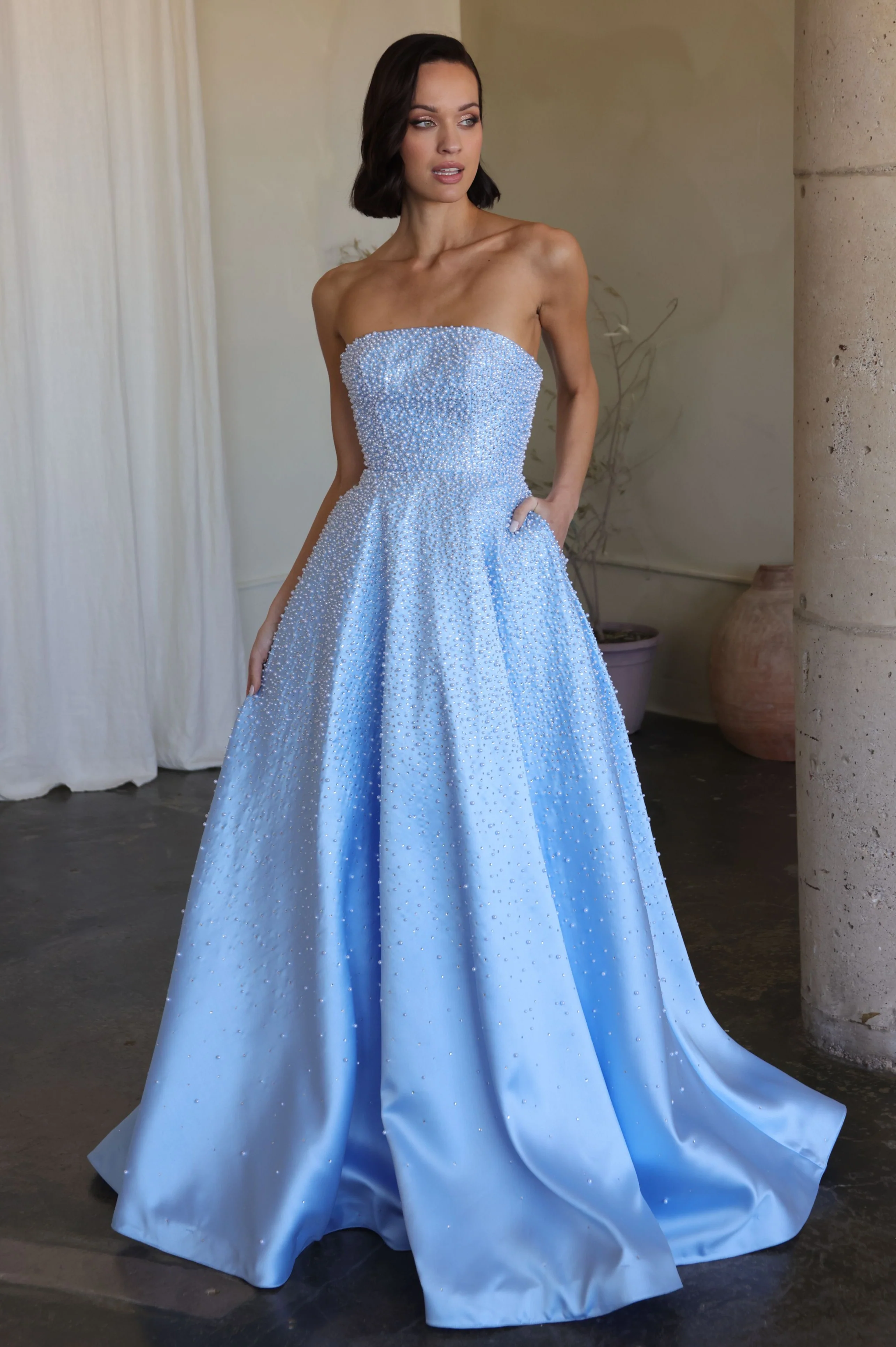 42500 - Ava Presley - Strapless A-line Pearl Embellished Dress - Image 8