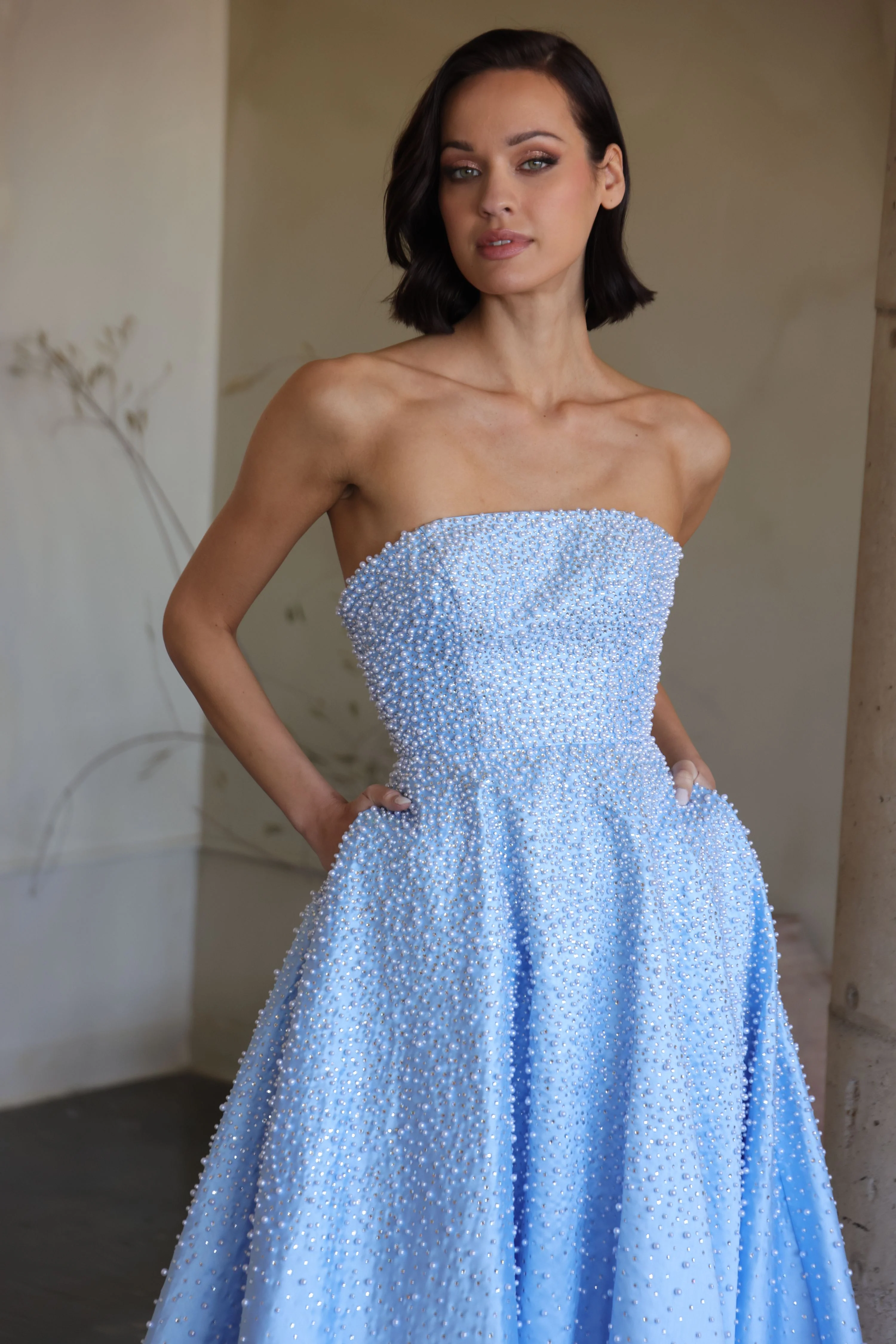 42500 - Ava Presley - Strapless A-line Pearl Embellished Dress - Image 9