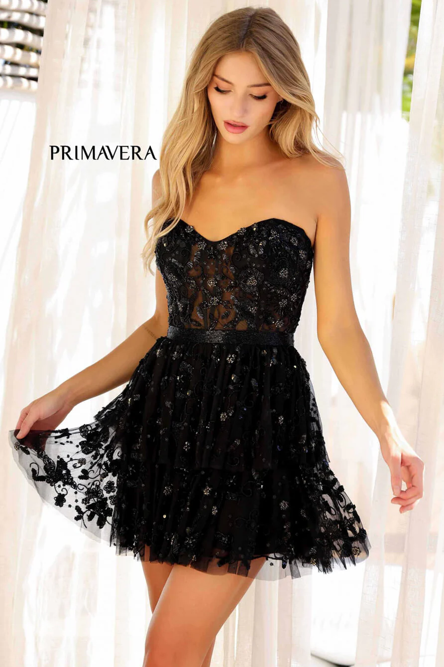 4263 - Primavera - Ruffle Skirt Short Beaded Dress - Image 4
