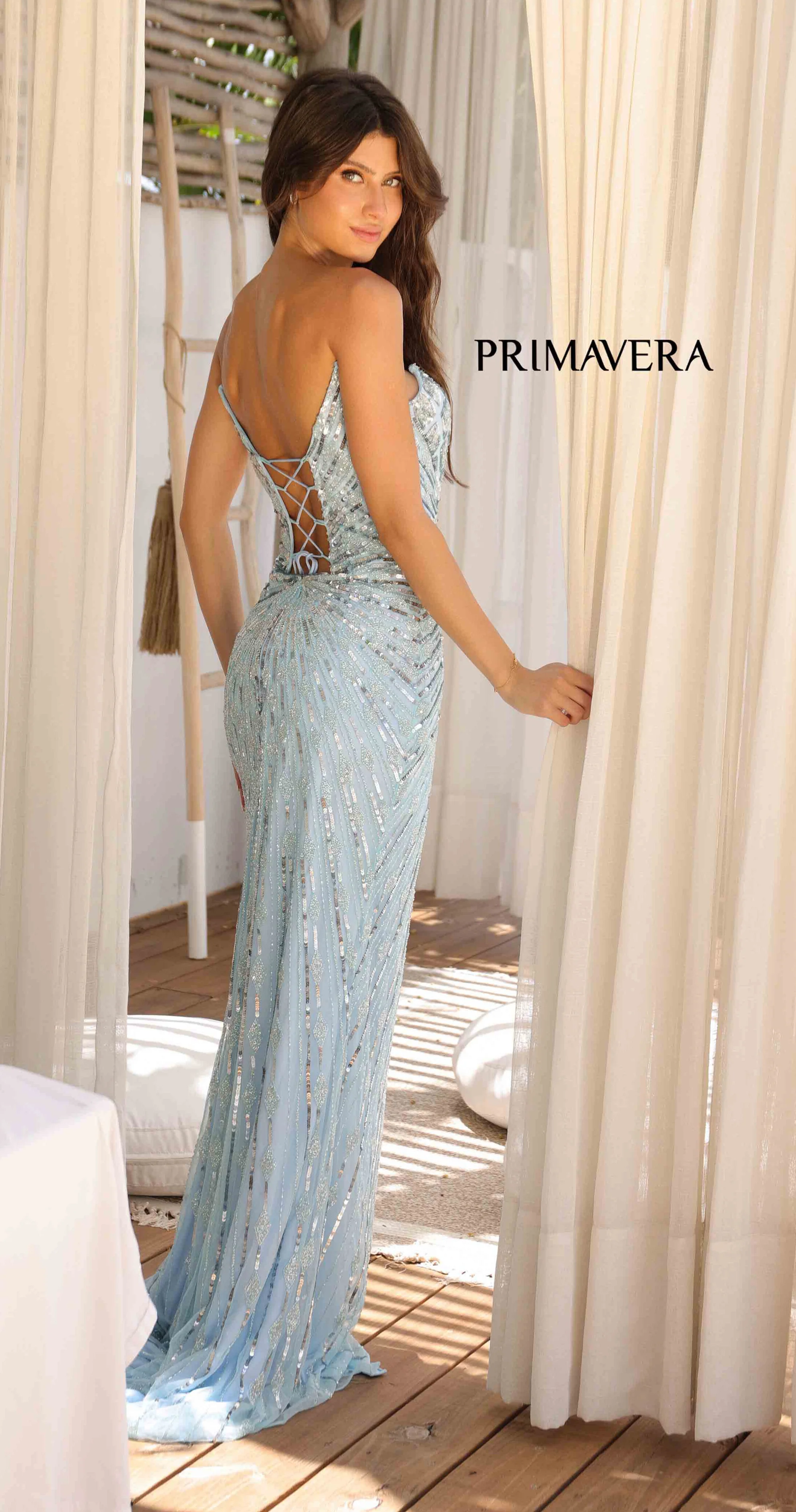 4301 - Primavera - Strapless Beaded Gown With V-Neckline - Image 10