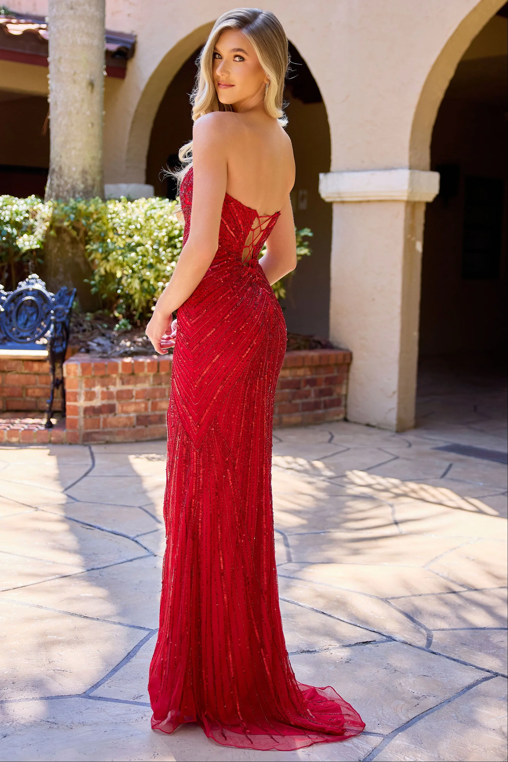 4309 - Primavera - Keyhole Strapless Beaded Long Dress - Image 4