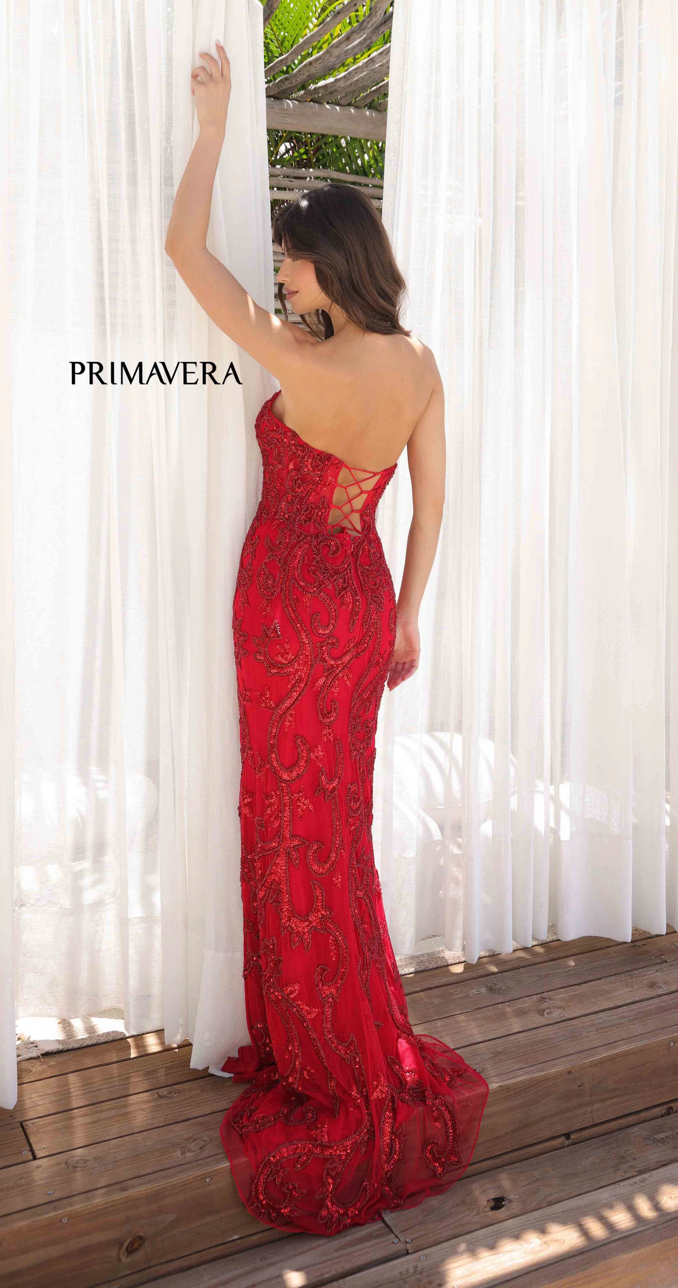 4356 - Primavera - Strapless Beaded Dress with Corset Back - Image 3