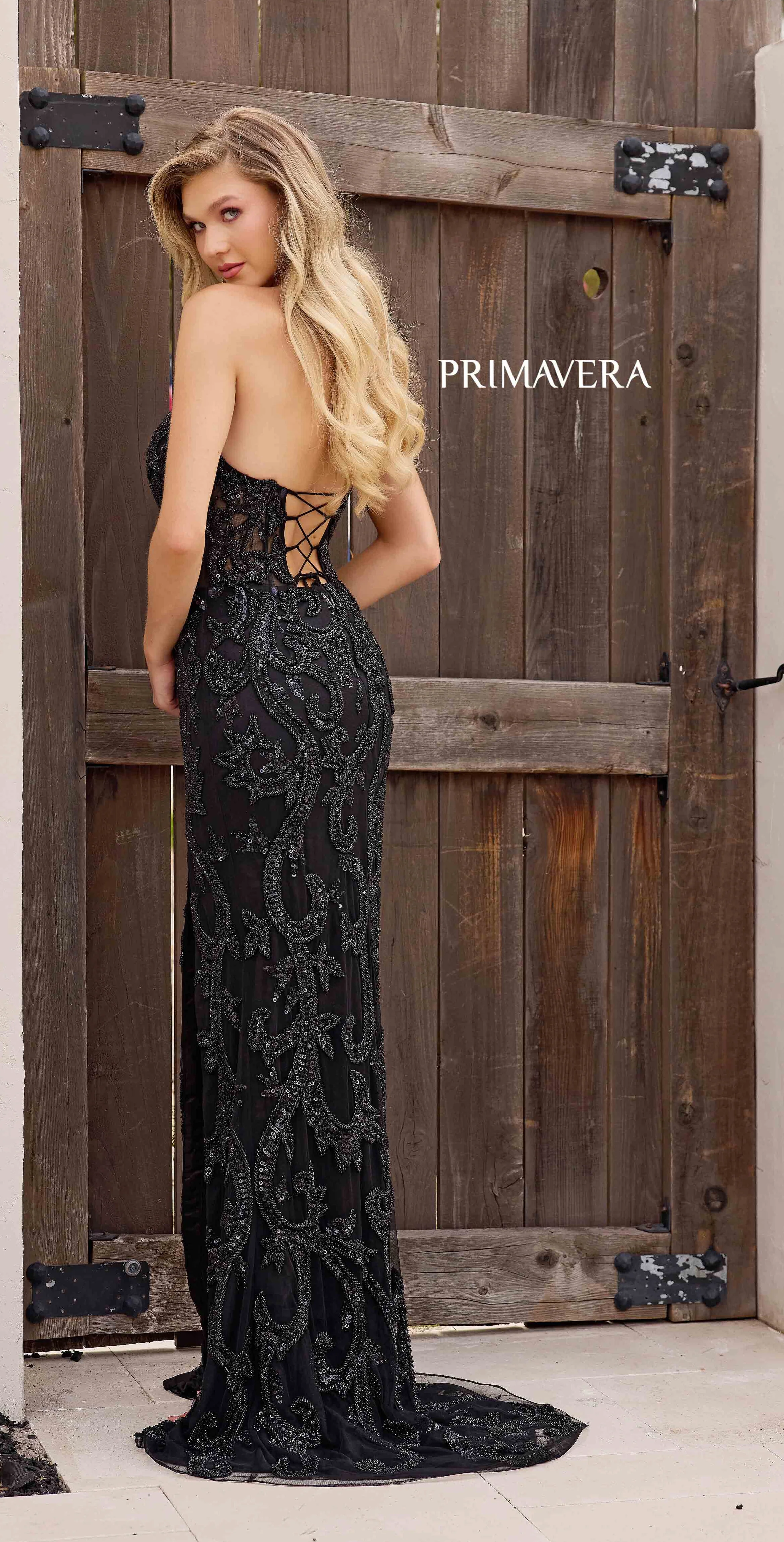 4356 - Primavera - Strapless Beaded Dress with Corset Back - Image 7