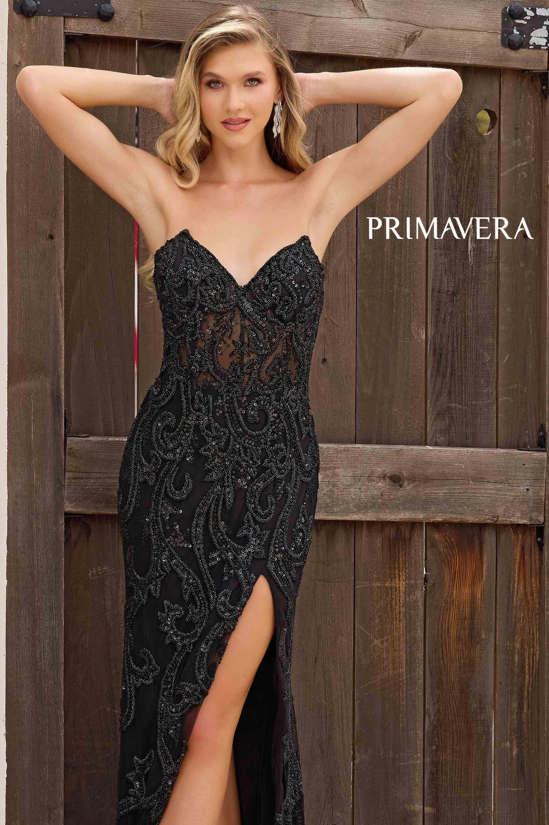 4356 - Primavera - Strapless Beaded Dress with Corset Back - Image 8