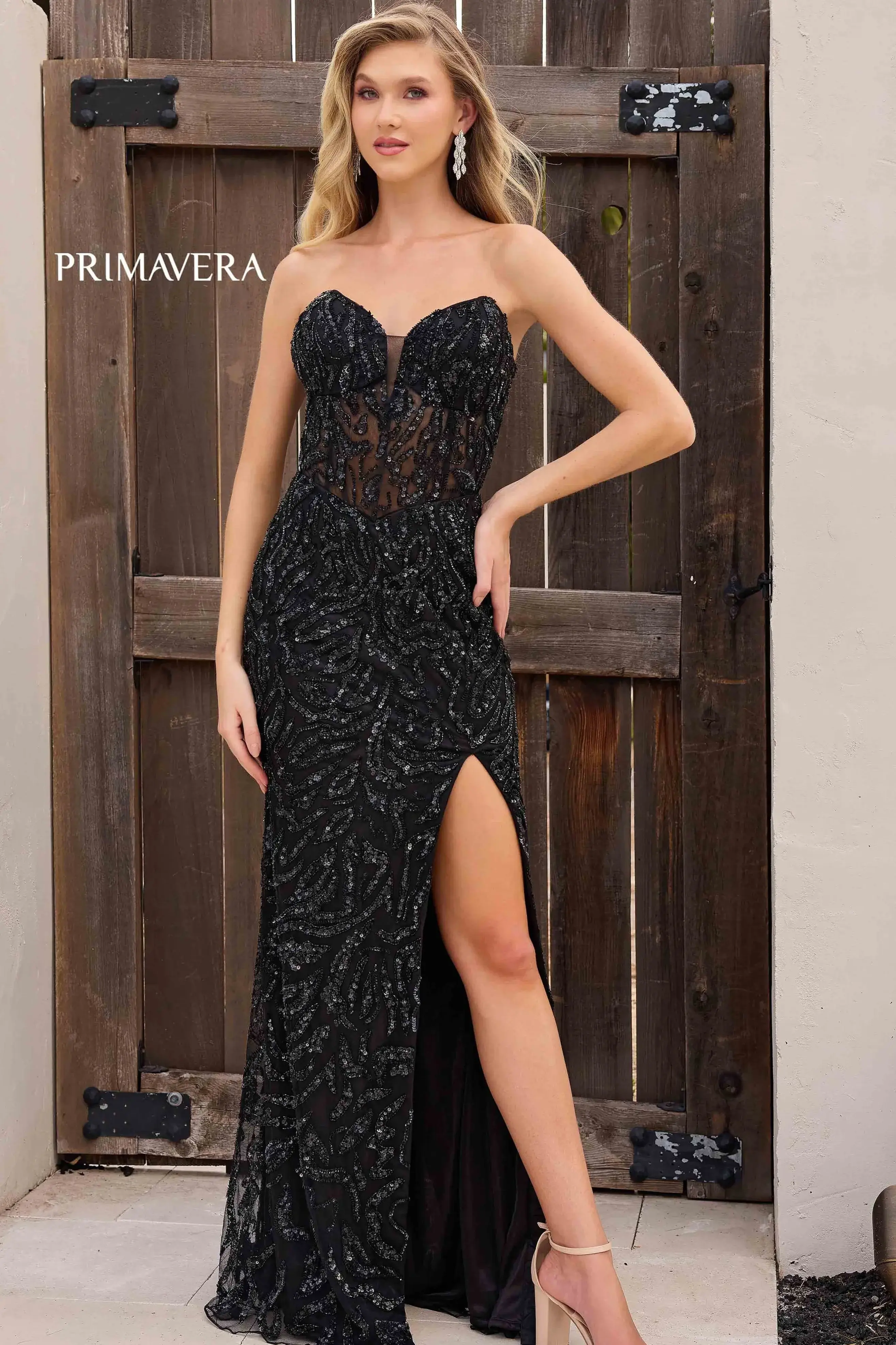 4360 - Primavera - Strapless Sequin & Beaded Long Dress - Image 9