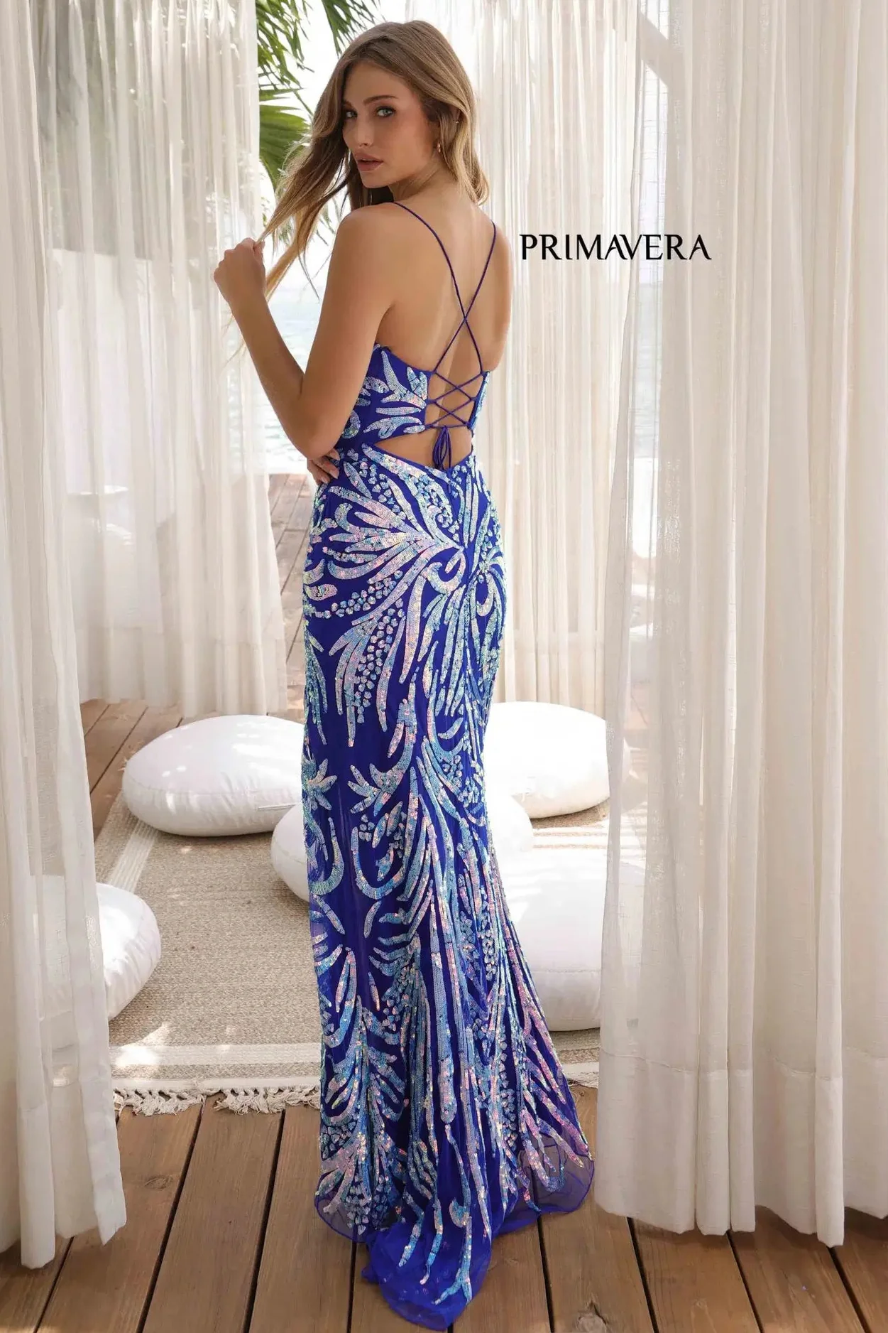 4362 - Primavera - Iridescent Sequin Gown with Scoop Neckline - Image 7