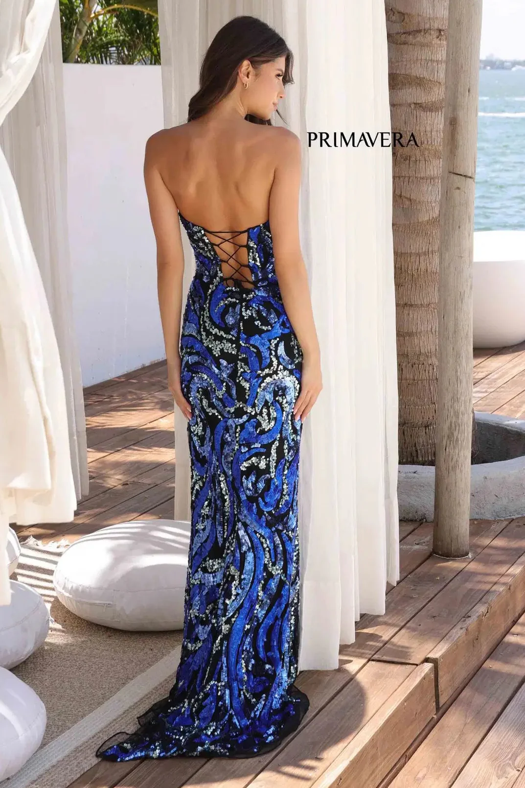 4373 - Primavera - Strapless Fitted Long Beaded Gown - Image 6