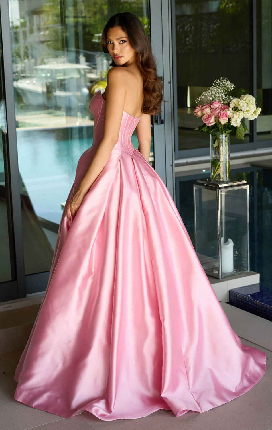 47223 - Ava Presley - Satin Ball Gown With Corset Bodice - Image 4