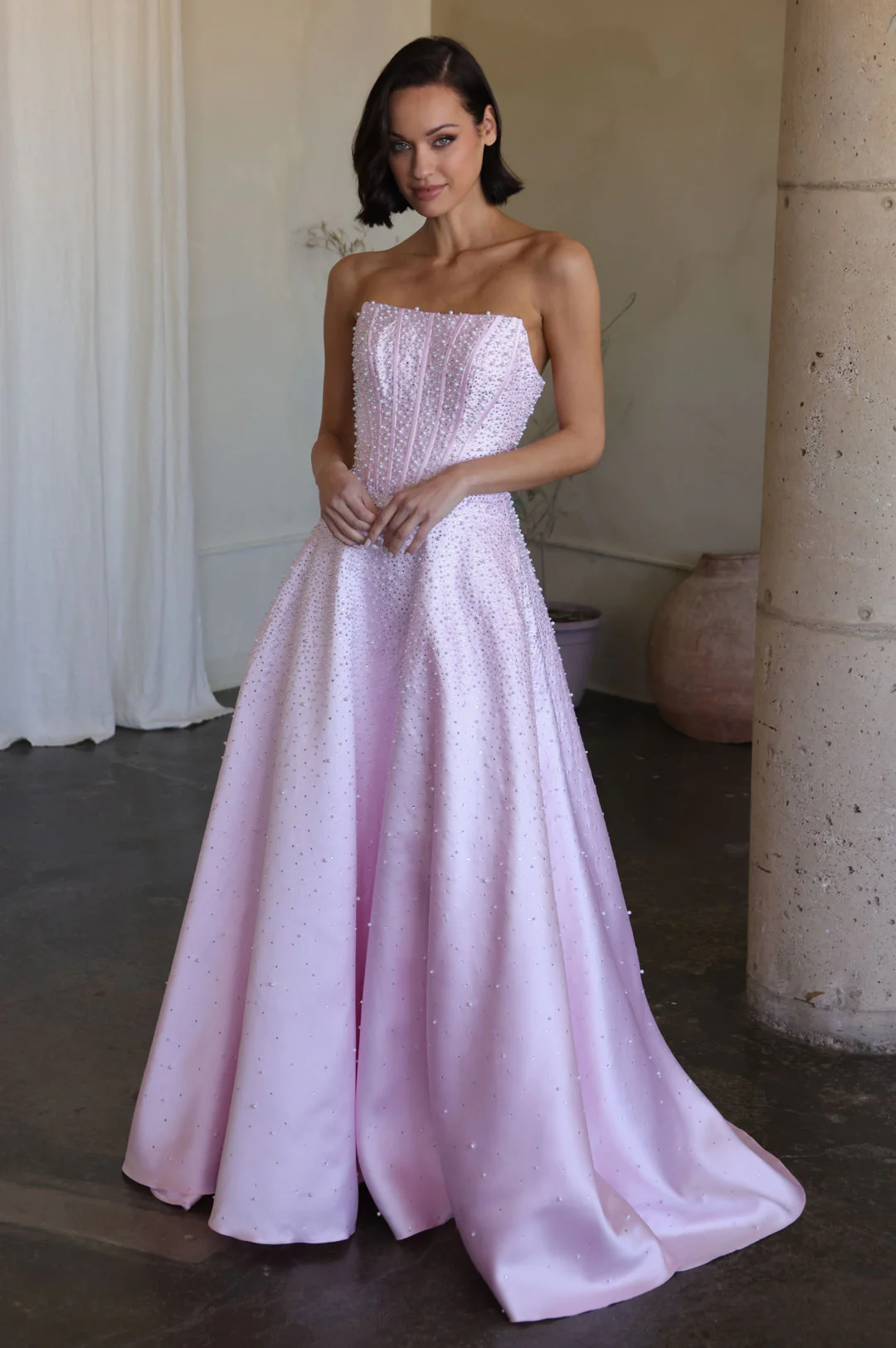 47283 - Ava Presley - Mikado A-line Corset Dress with Pearls - Image 5