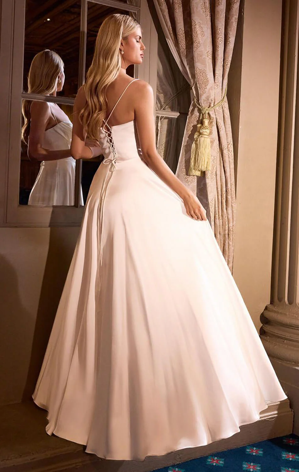 COSIMA GOWN - LUXE SATIN A-LINE CORSET DRESS - OFF WHITE - Image 2