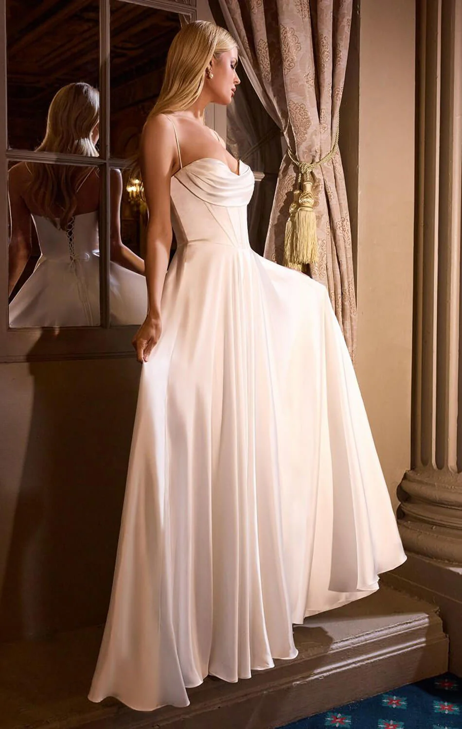 COSIMA GOWN - LUXE SATIN A-LINE CORSET DRESS - OFF WHITE - Image 3