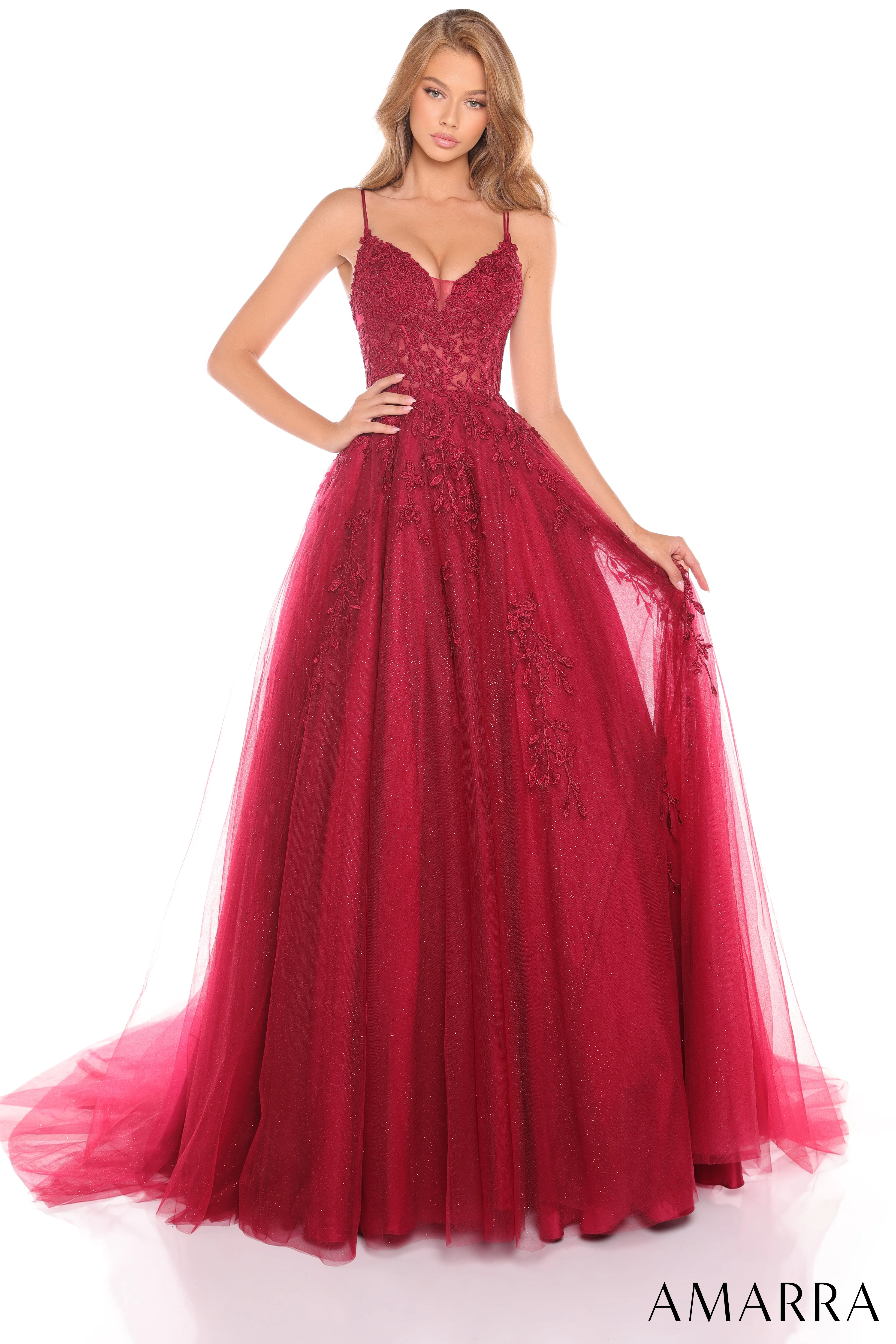 88536 - Amarra - Floral Ball Gown With Plunging V-Neckline - Image 11