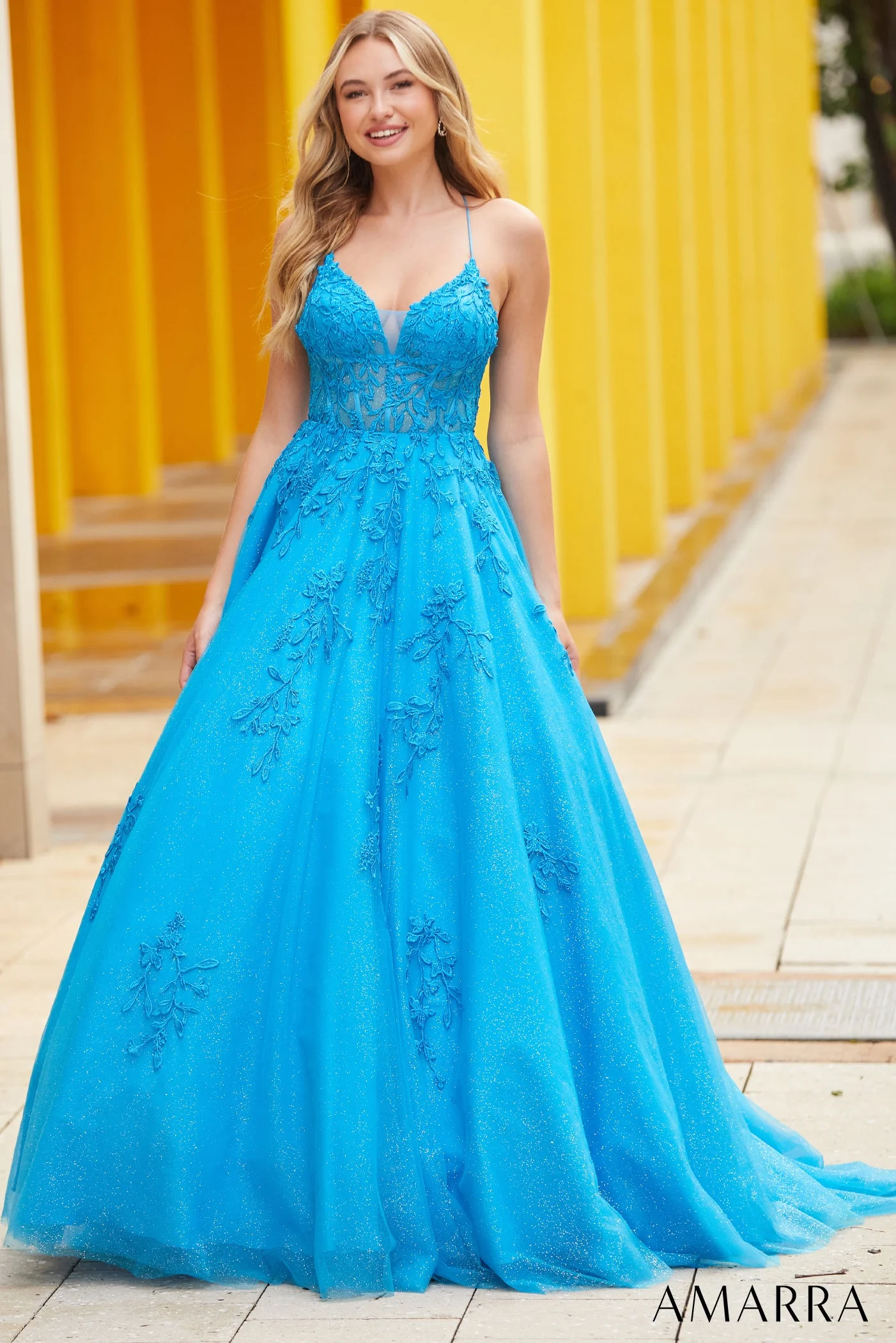 88536 - Amarra - Floral Ball Gown With Plunging V-Neckline - Image 2