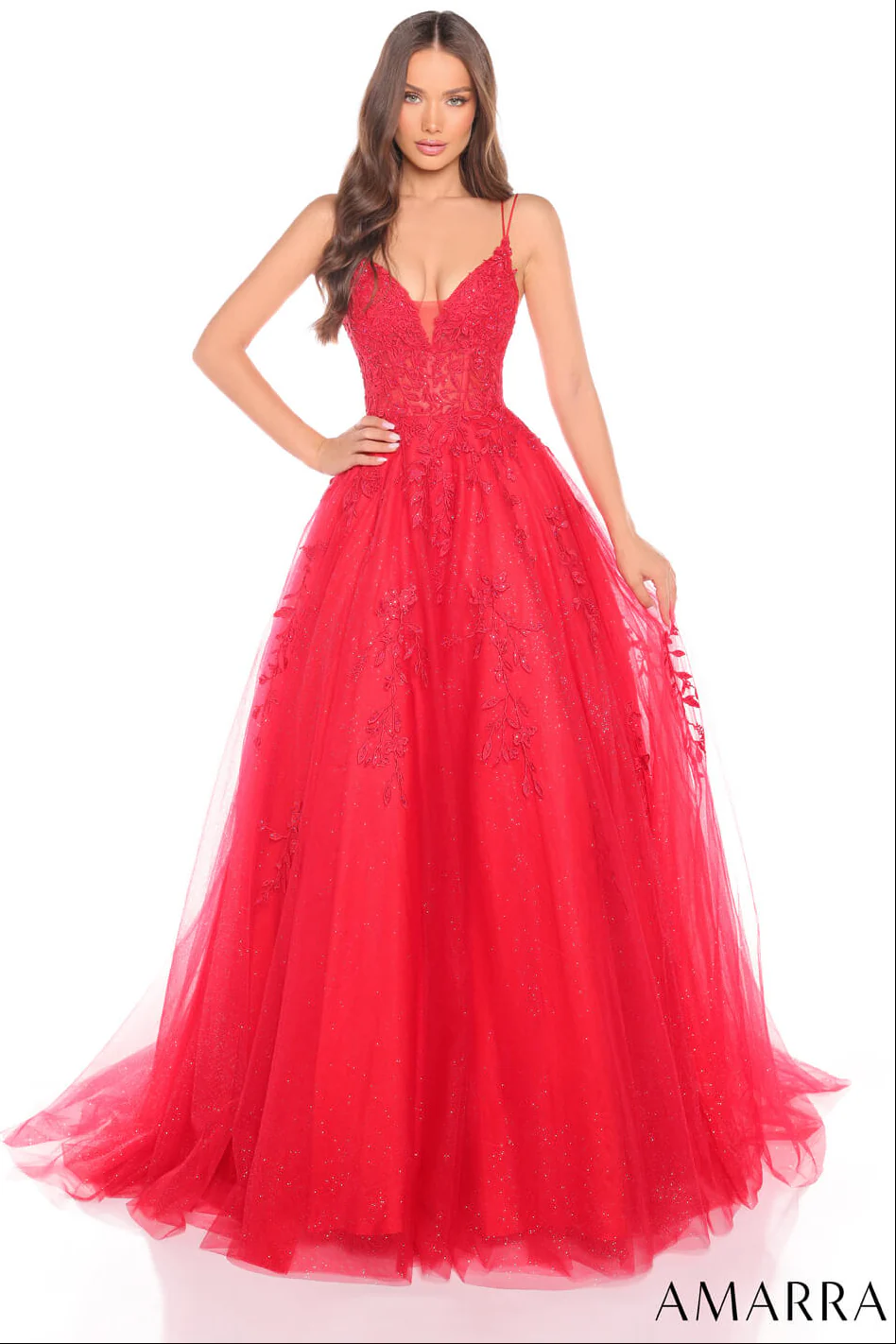 88536 - Amarra - Floral Ball Gown With Plunging V-Neckline - Image 6