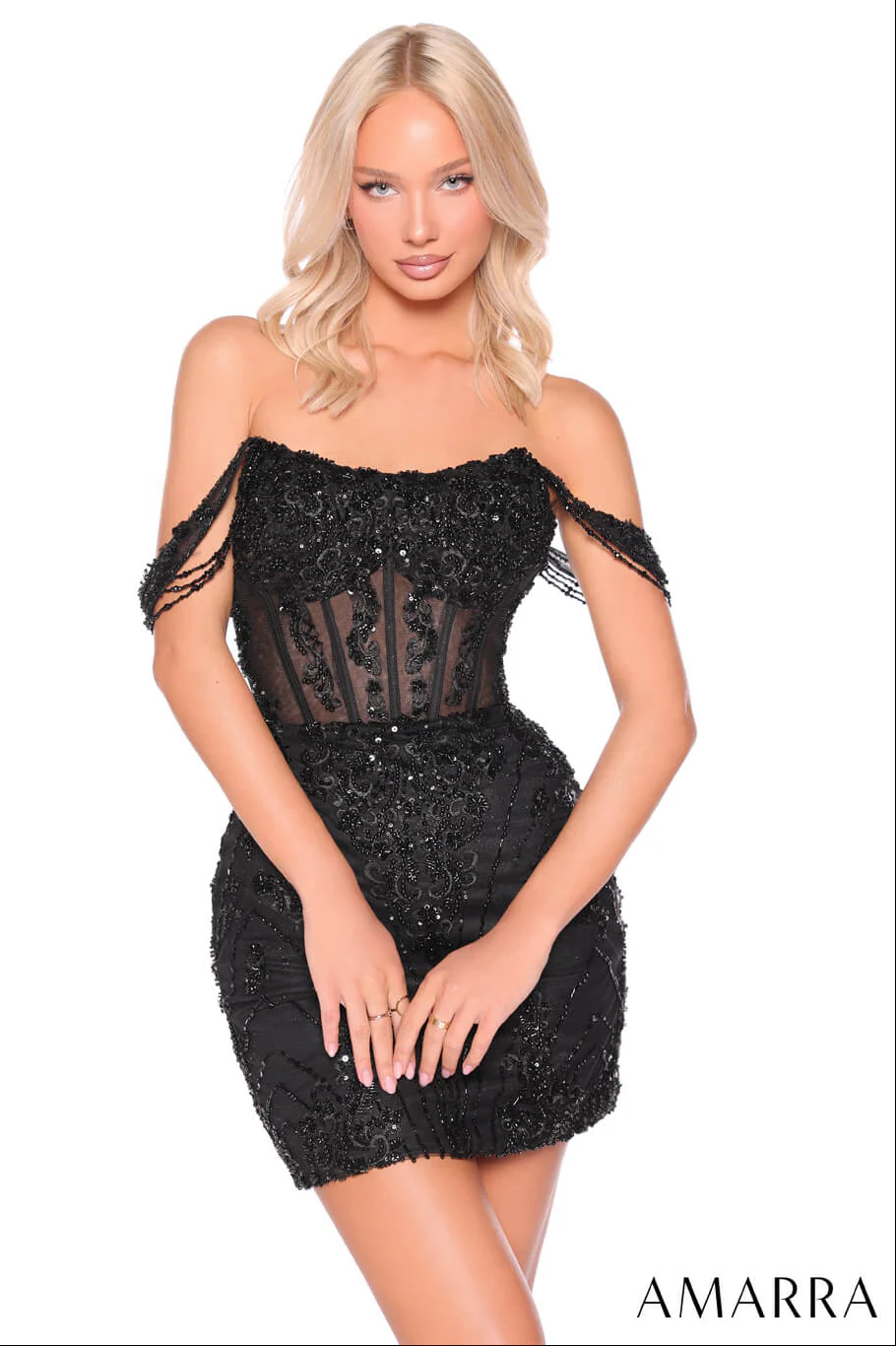 88900 - Amarra - Off-Shoulder Beaded Mini Dress - Image 3