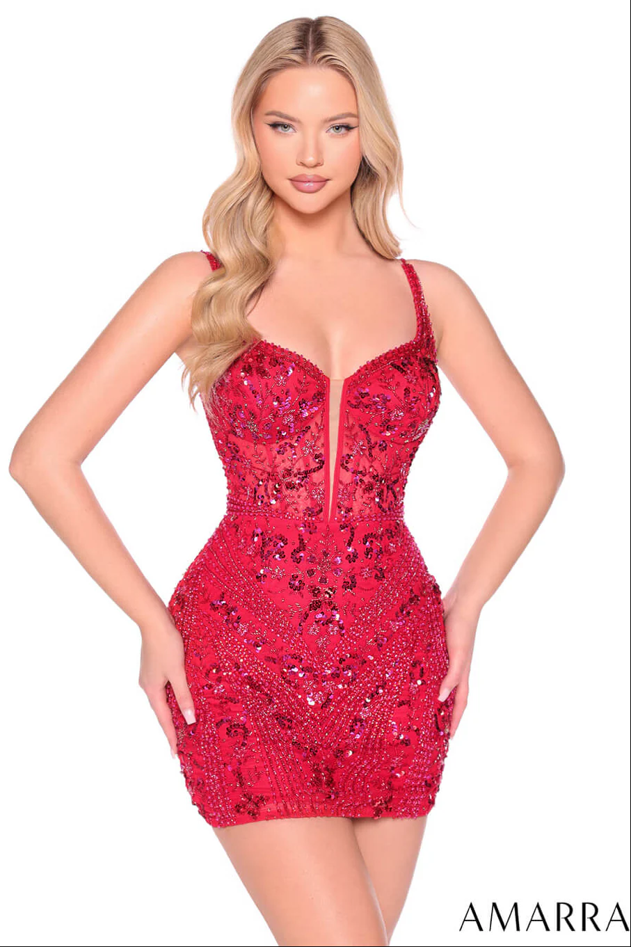 89006 - Amarra - Sequin Beaded Illusion Mini Dress - Image 5