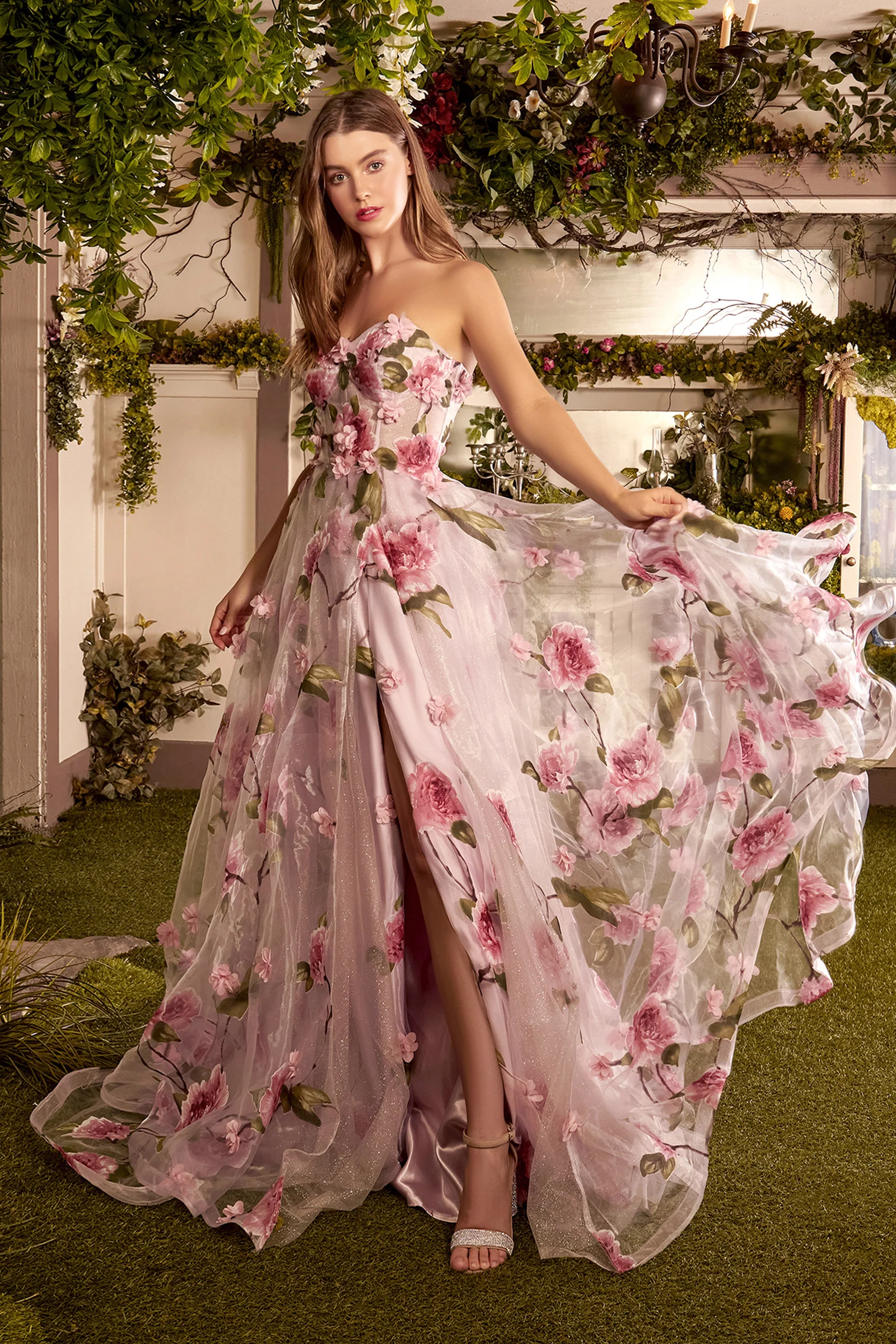 A1035 - Portrait of a Rose Printed Organza Gown - Andrea & Leo Couture - Image 2