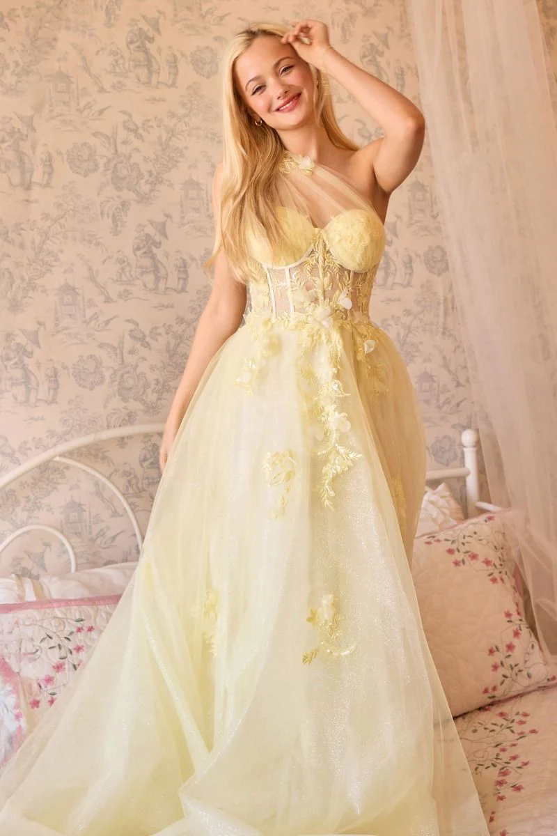 A1053 - Leila One Shoulder A-Line Tulle Gown - Andrea & Leo - Image 10