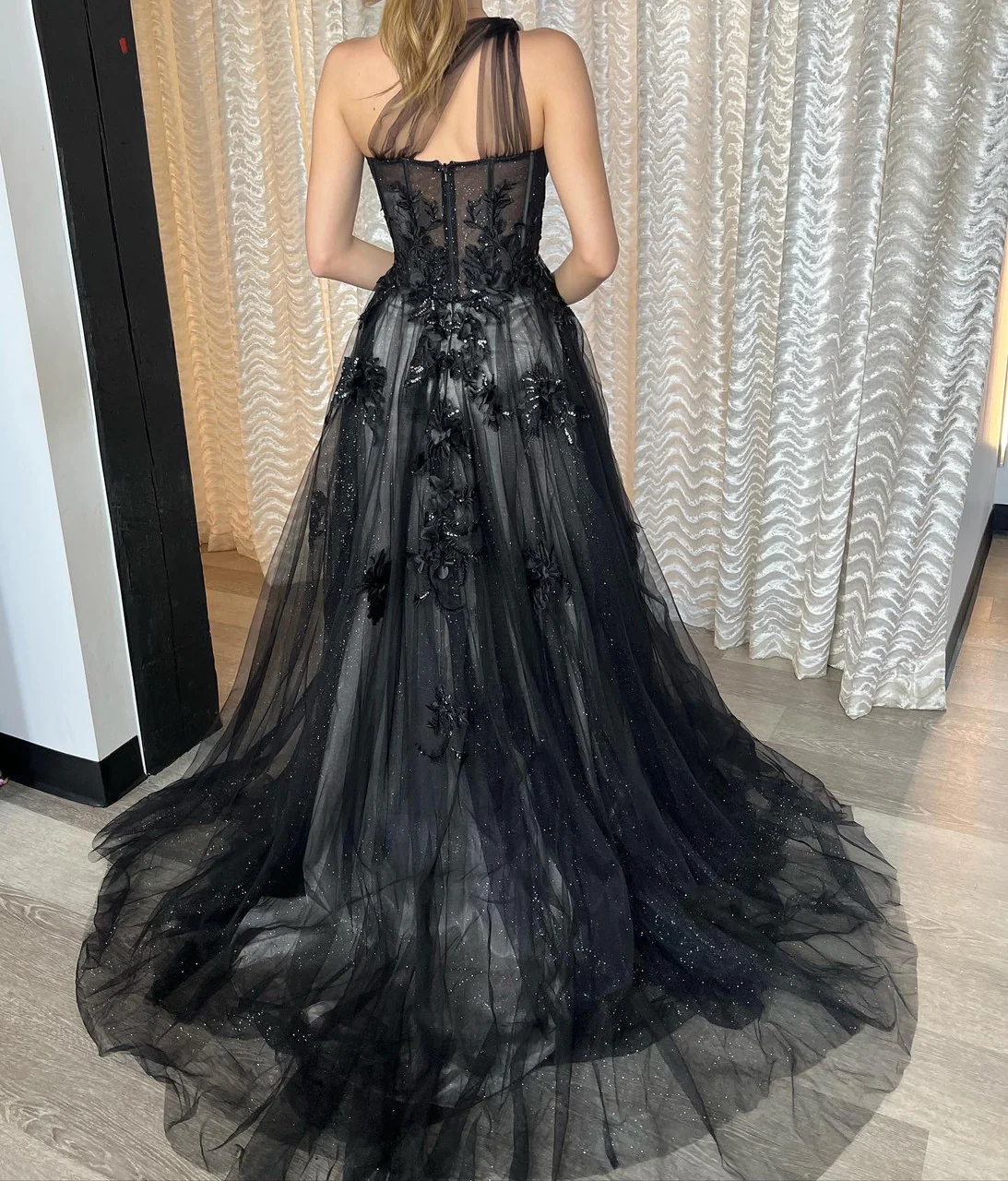 A1053 - Leila One Shoulder A-Line Tulle Gown - Andrea & Leo - Image 3