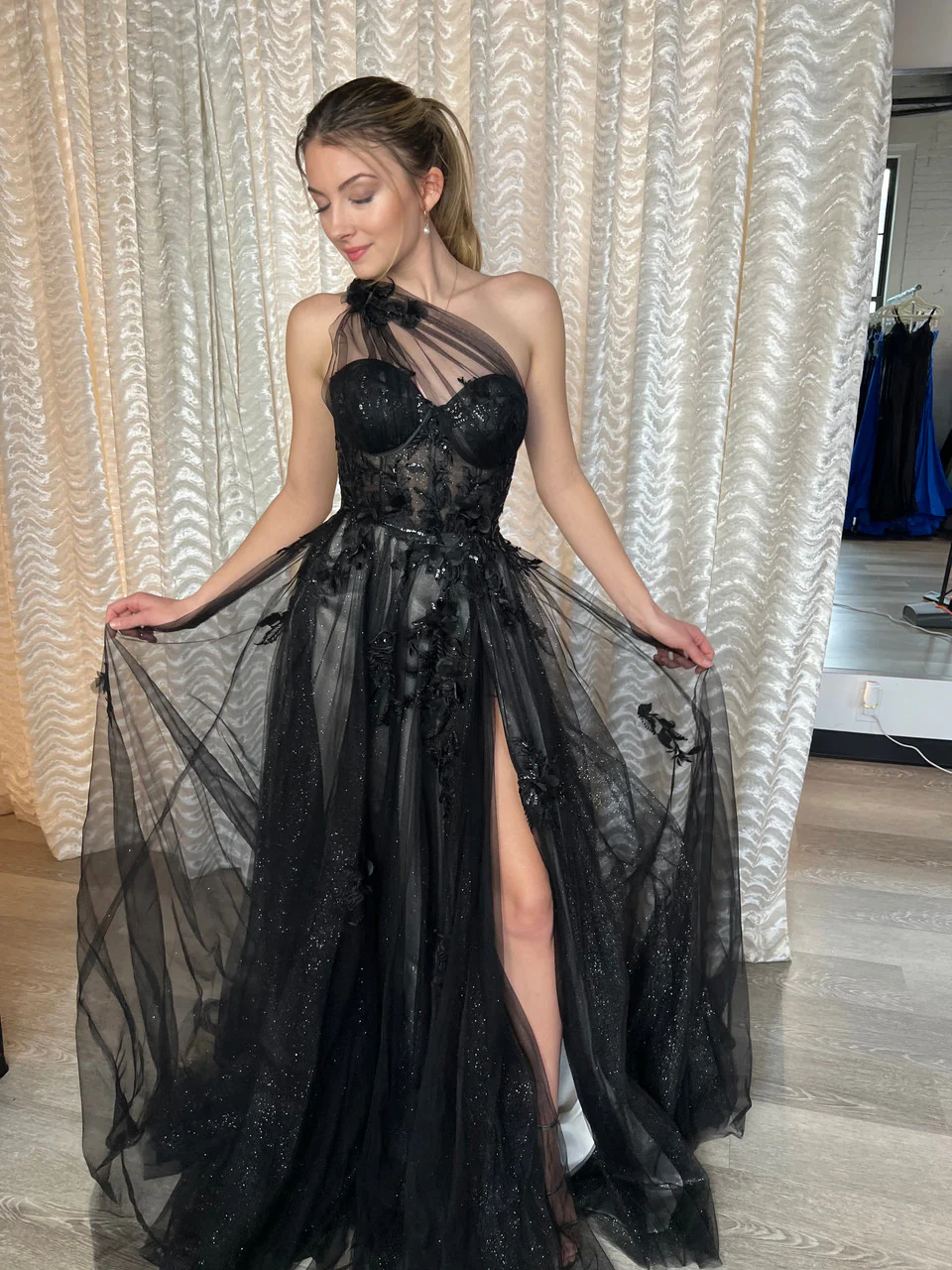 A1053 - Leila One Shoulder A-Line Tulle Gown - Andrea & Leo - Image 5