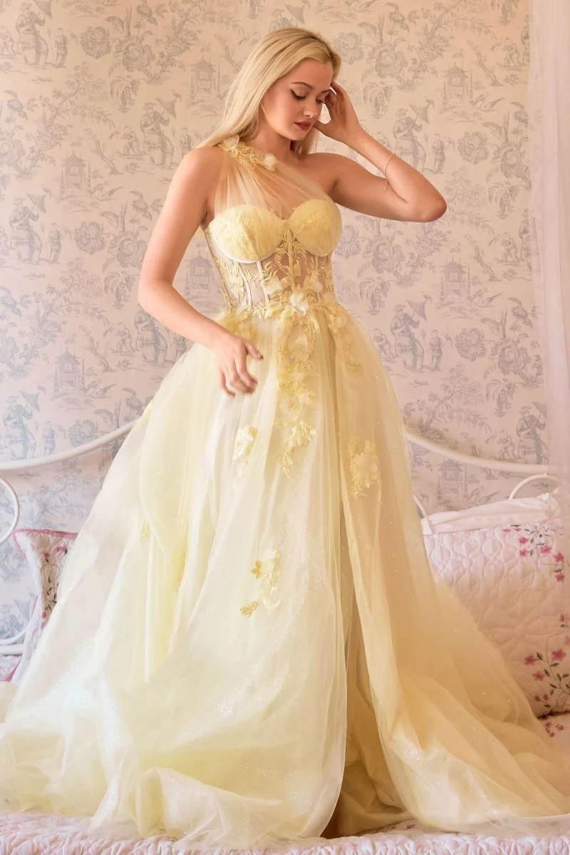 A1053 - Leila One Shoulder A-Line Tulle Gown - Andrea & Leo - Image 8