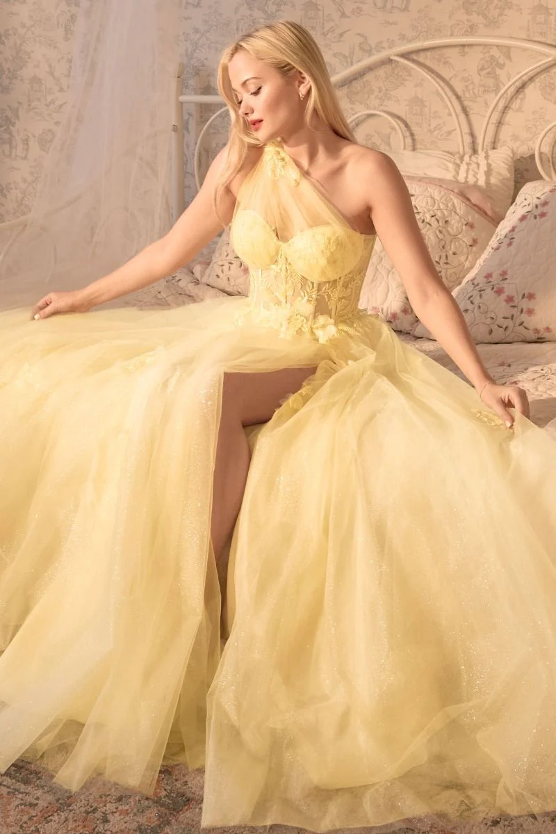 A1053 - Leila One Shoulder A-Line Tulle Gown - Andrea & Leo - Image 9