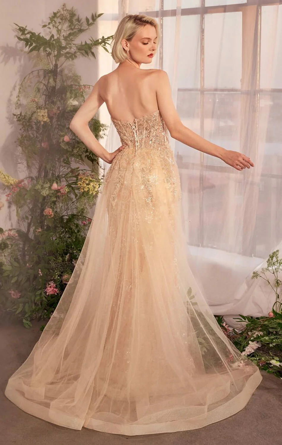 A1365 - Strapless Glitter Gown with Overskirt - Andrea & Leo - Image 2
