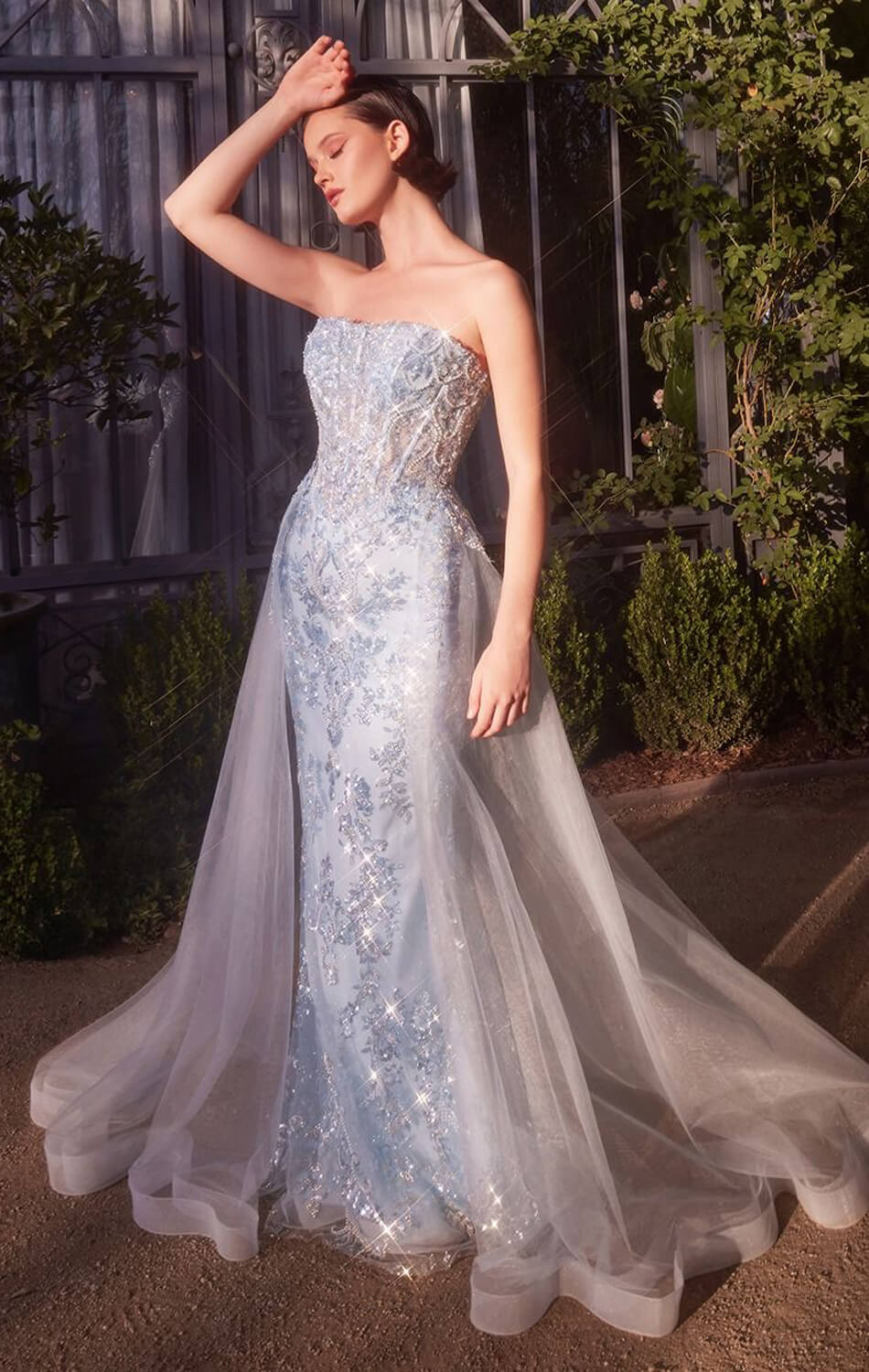 A1365 - Strapless Glitter Gown with Overskirt - Andrea & Leo - Image 3