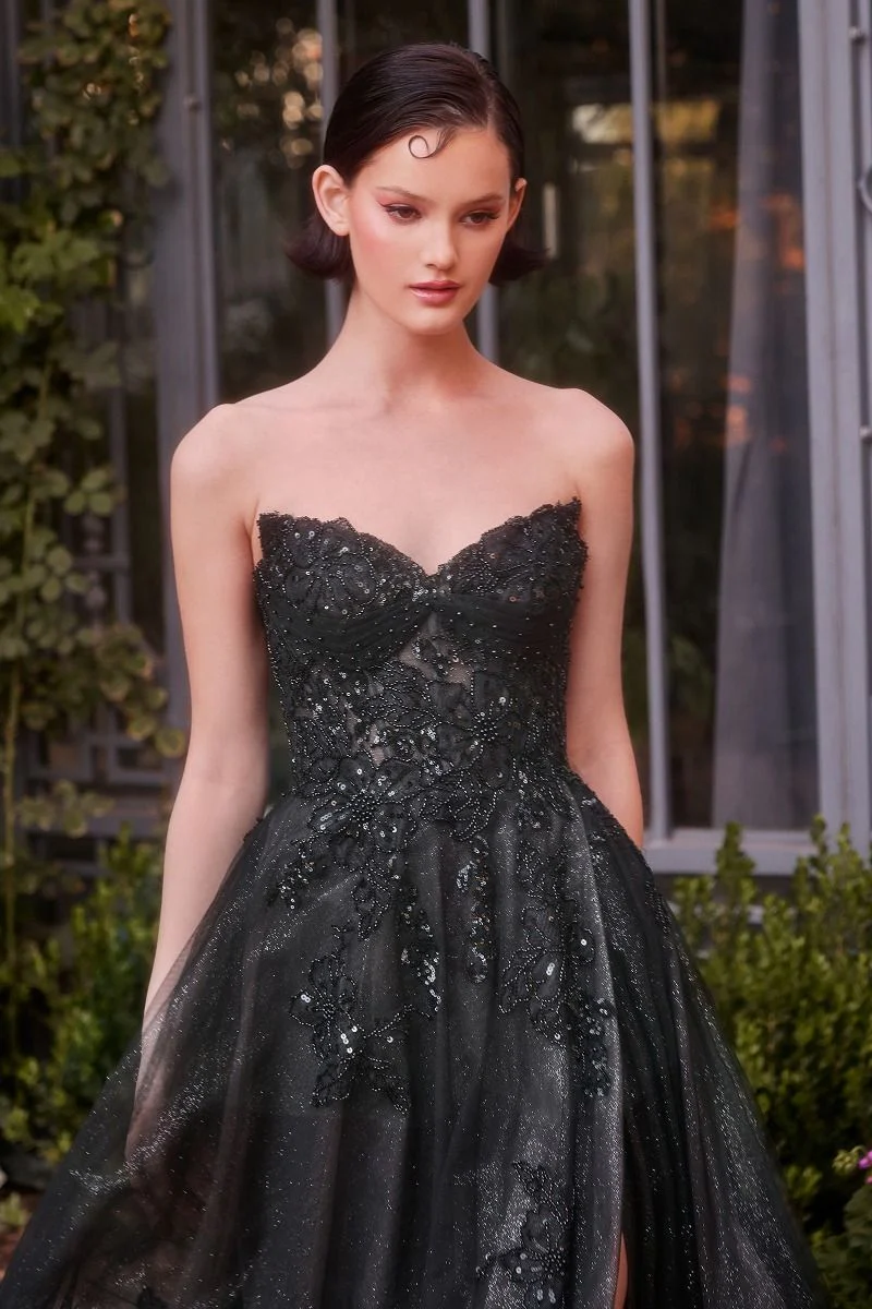 A1378 - STRAPLESS LAYERED TULLE BALL GOWN - BLACK NUDE - Andrea & Leo - Image 2