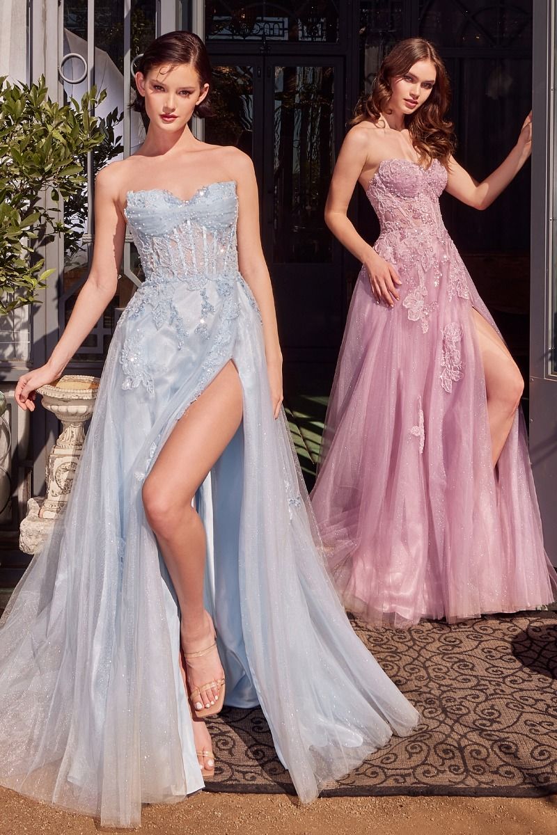 A1378 - STRAPLESS LAYERED TULLE BALL GOWN - LIGHT BLUE - Andrea & Leo - Image 2