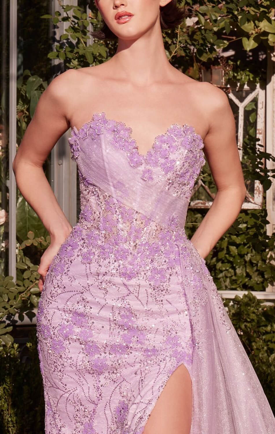 A1379 - FLORAL MOTIF STRAPLESS FITTED GOWN - Andrea & Leo - Image 4