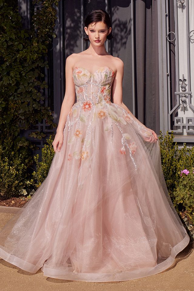 A1383 - Watercolor Floral A-line Gown - Andrea & Leo - Image 2