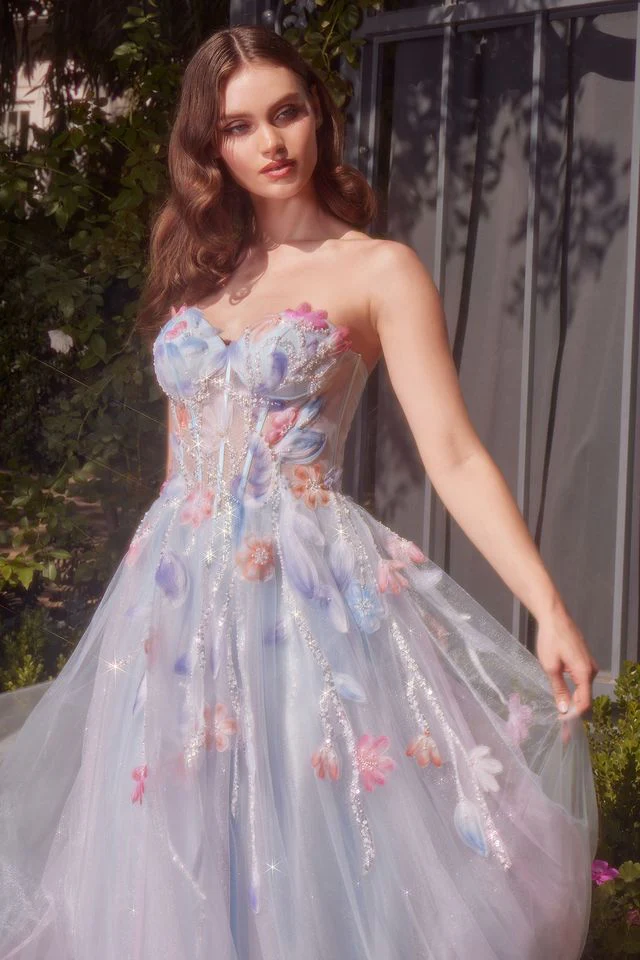 A1383 - Watercolor Floral A-line Gown - Andrea & Leo - Image 4